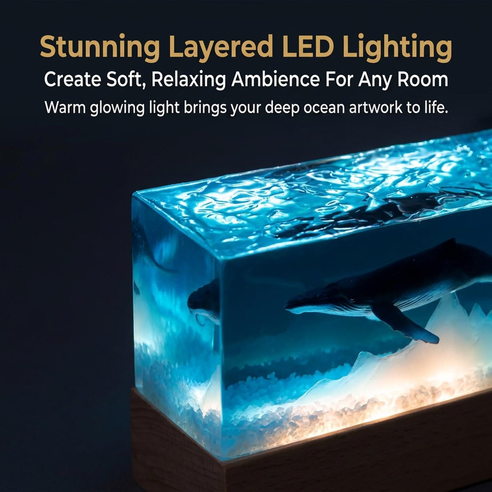 Lampada Balena Blu in Resina con Luce LED da Scrivania | Decorazione Marina, Regalo di Compleanno Unico per Famiglia(B)