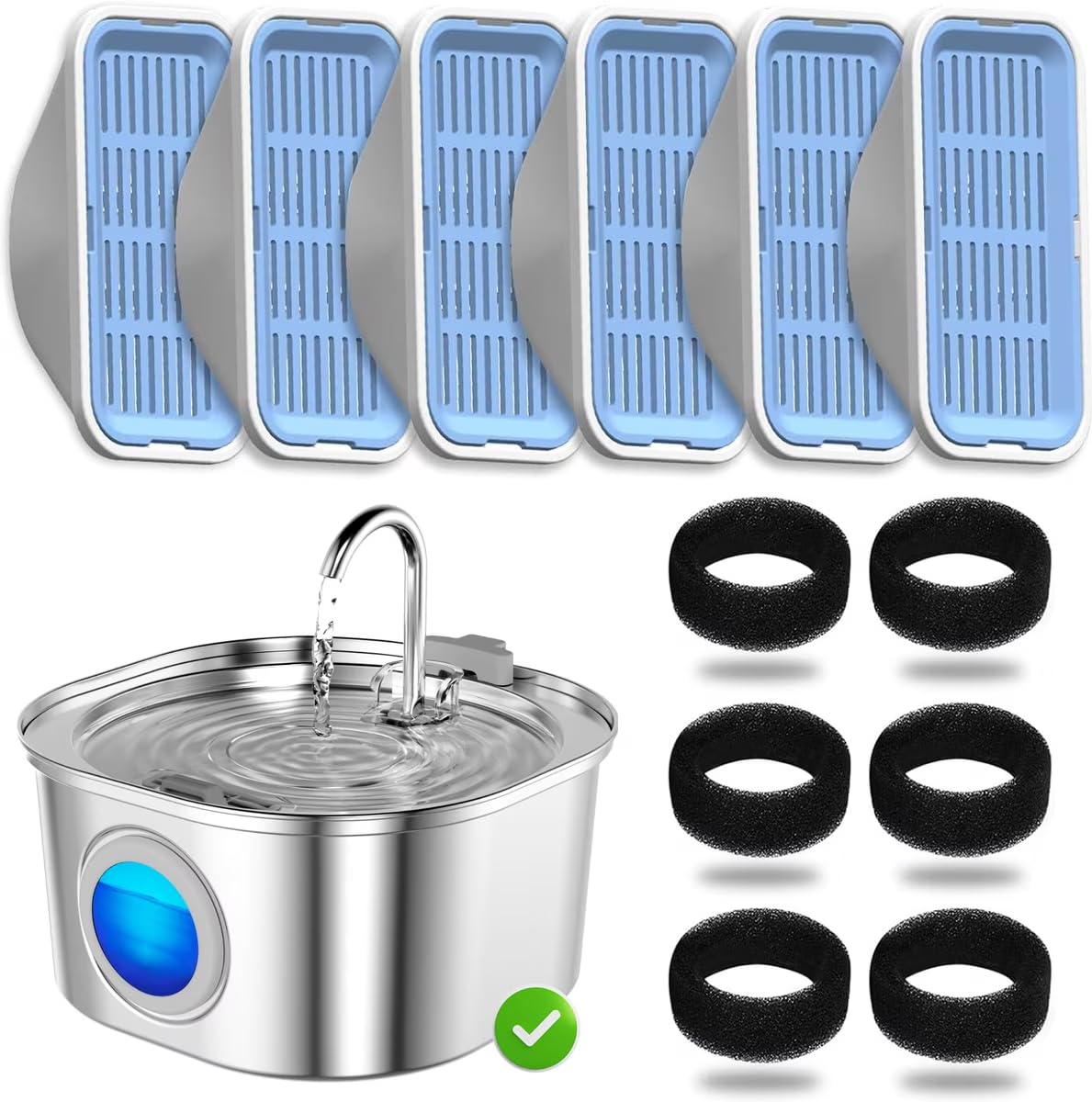 Casfuy PWS-155 Pet Water Fountain Replacement Filters & Sponges, 6 Count