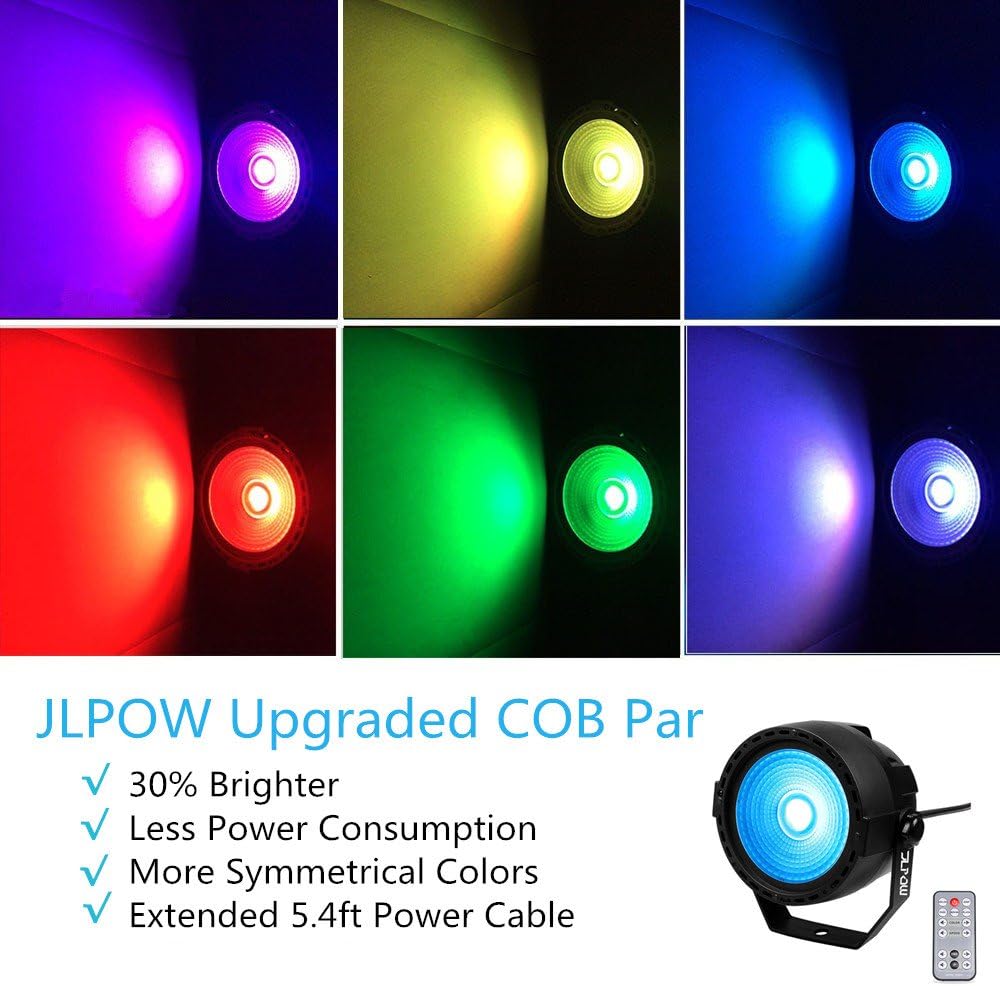 Stage Wash Light, JLPOW Super Bright Mini COB Par Can Lights with DMX and Remote Control, Smooth RGB Color Mixing DJ Up lighting, for Wedding/Birthdays/Christmas Party Show Dance Gigs Bar Club Church