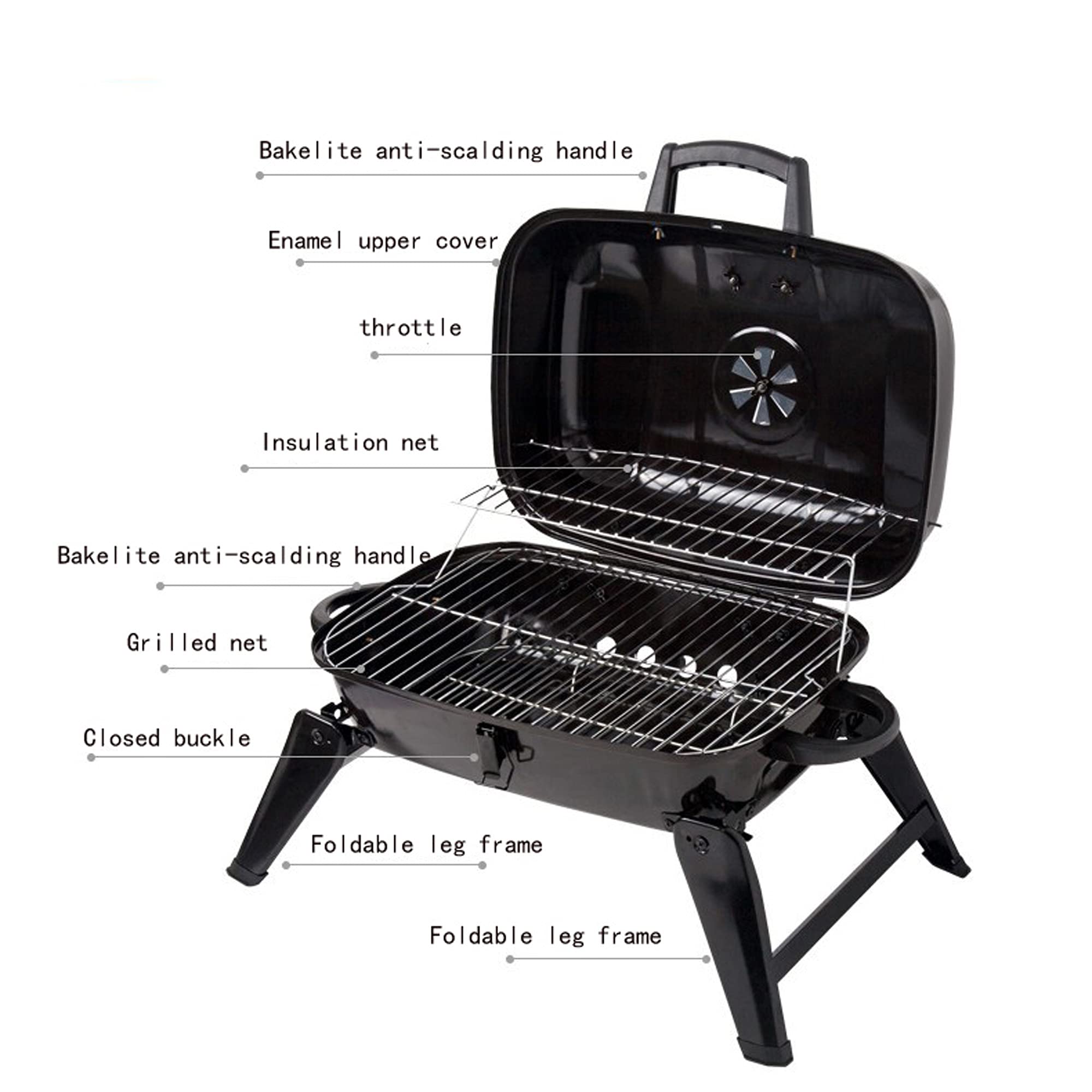 FAXIOAWA Griglia per Barbecue da Campeggio Pieghevole Portatile, griglia a Carbone, Barbecue Portatile per Barbecue con Griglie da Tavolo Pieghevoli con Coperchio, Cucina all'aperto