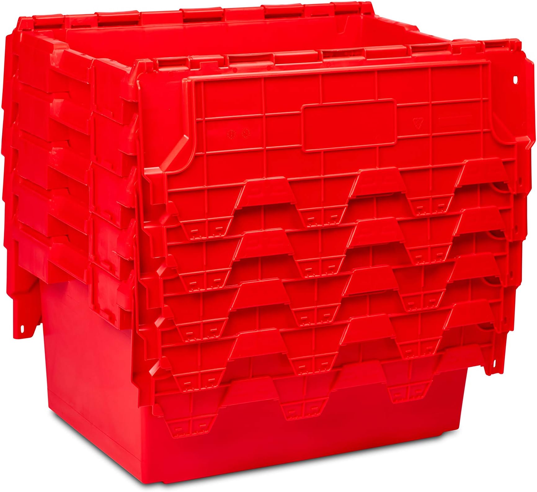 5x New 80 Litre Red (Not Recycled) Plastic Storage Boxes Crates Totes with Lids - Industrial Strength Stack and Nest Containers