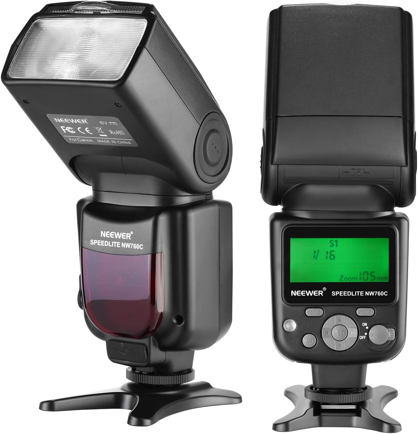 Neewer NW760 Remote TTL Flash Speedlite with LCD Display for Canon 7D Mark II, 5D Mark II III IV III IV 1300D 1200D 1100D 750D 700D 650D 600D 550D 500D 100D 80D 70D 60D and Other Canon DSLR Cameras