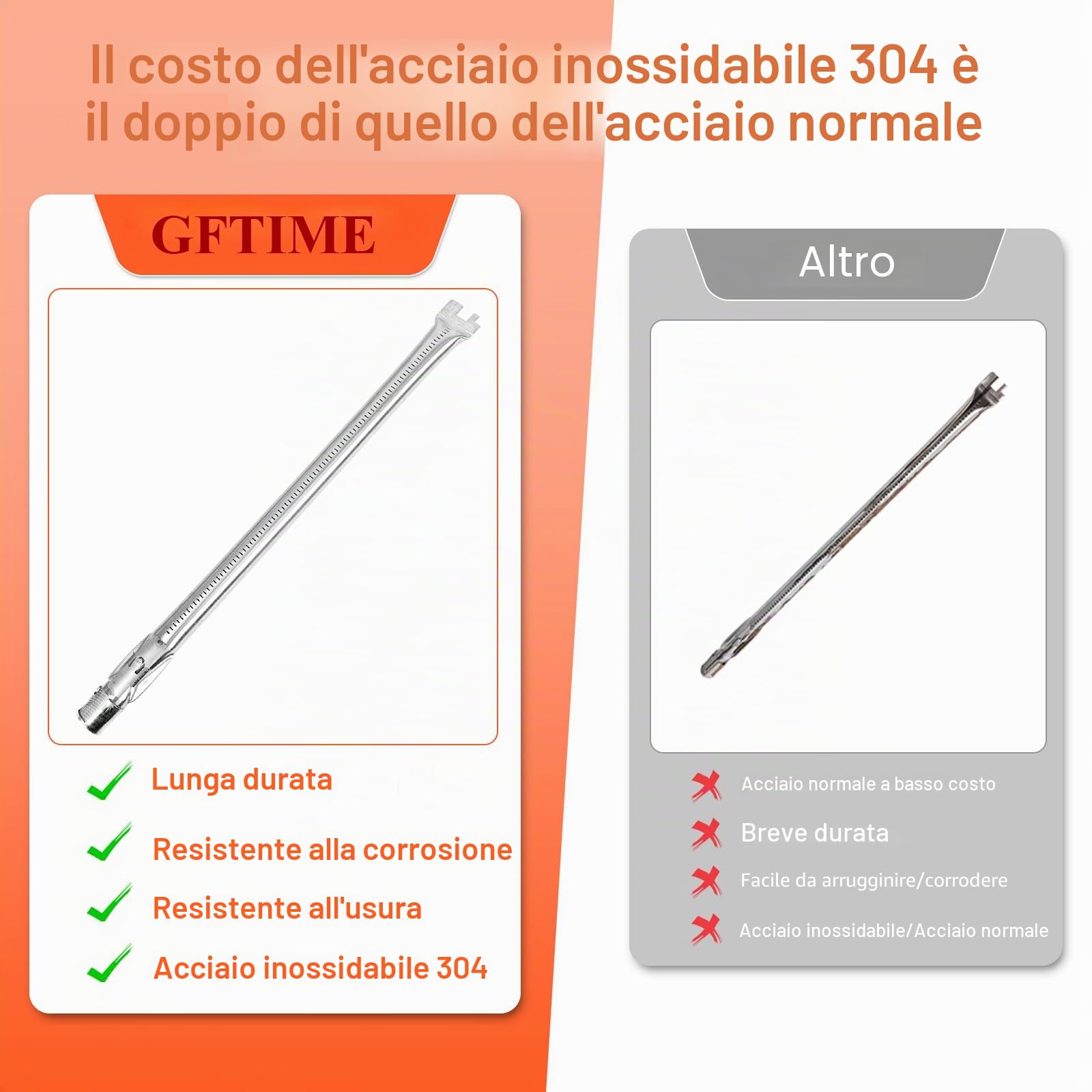 GFTIME Set di 4 bruciatori per barbecue a gas Weber Genesis 300, Genesis E330 E320 E310 S310 S320 S330 con manopole per bruciatore anteriore, bruciatore in acciaio inox 304 62752, 4 pezzi