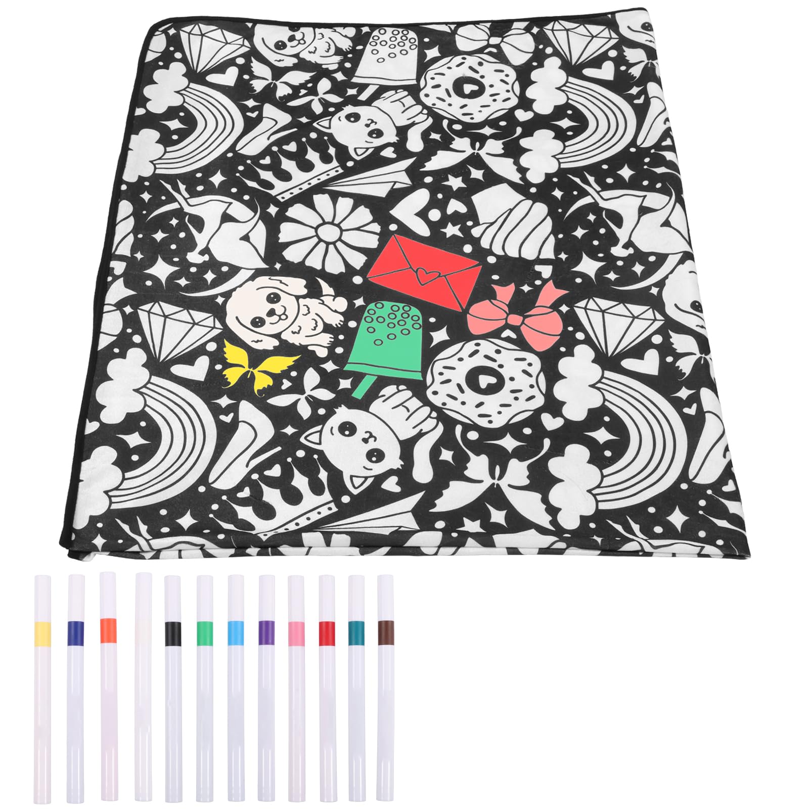 DIY Colouring Blanket for Adults with 12 Colour Markers, 156x125cm Washable