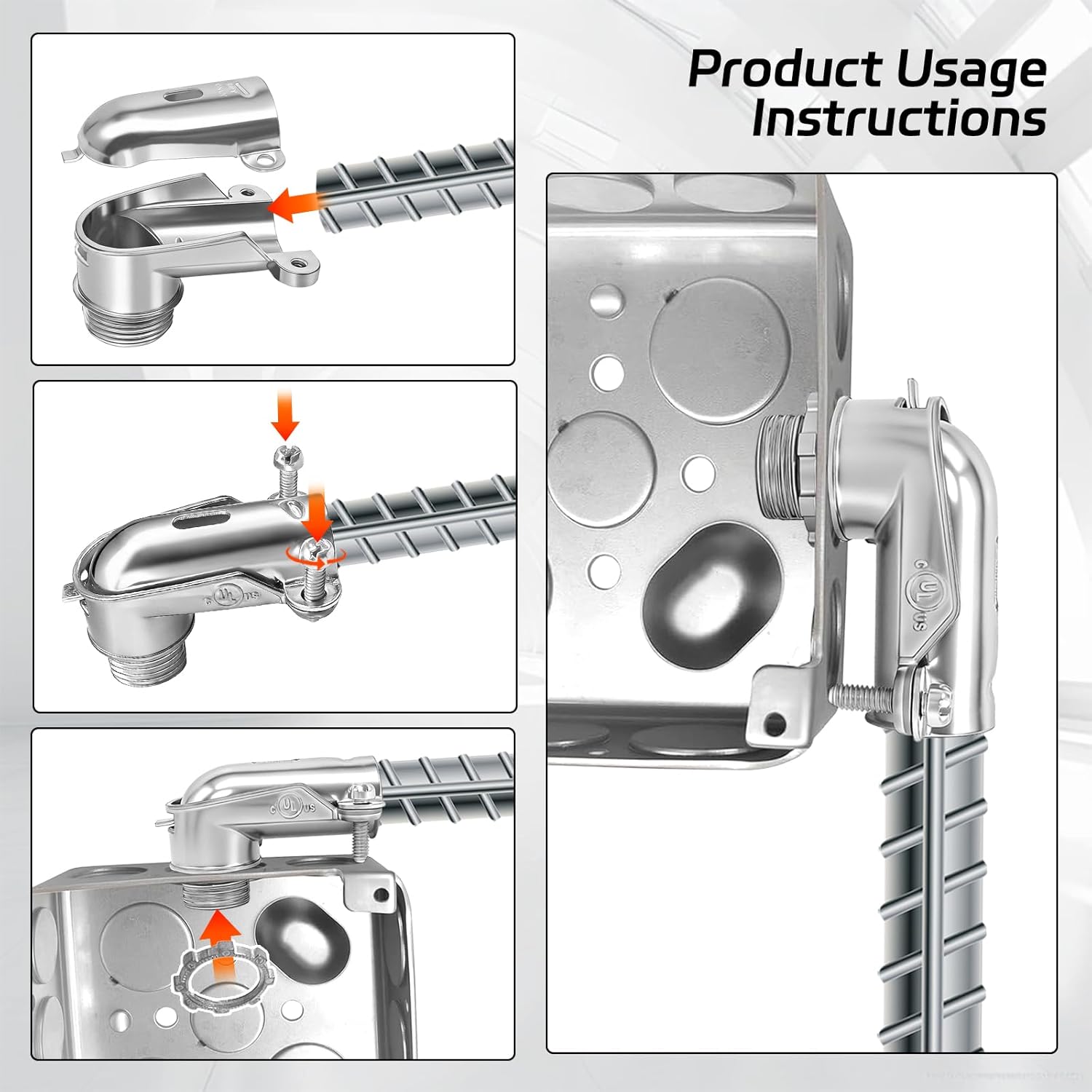 6 Pcs 90° Squeeze Connectors, Zinc Die Cast, 1/2 Inch Flexible Metal Conduit (1/2)