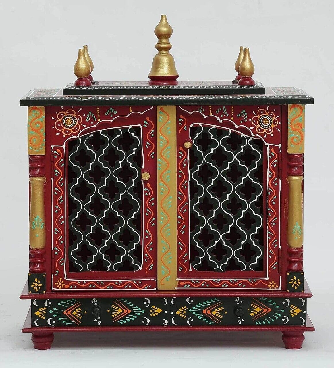 Pooja Mandir Devyom de madera tallada de 22 pulgadas para altar exclusivo