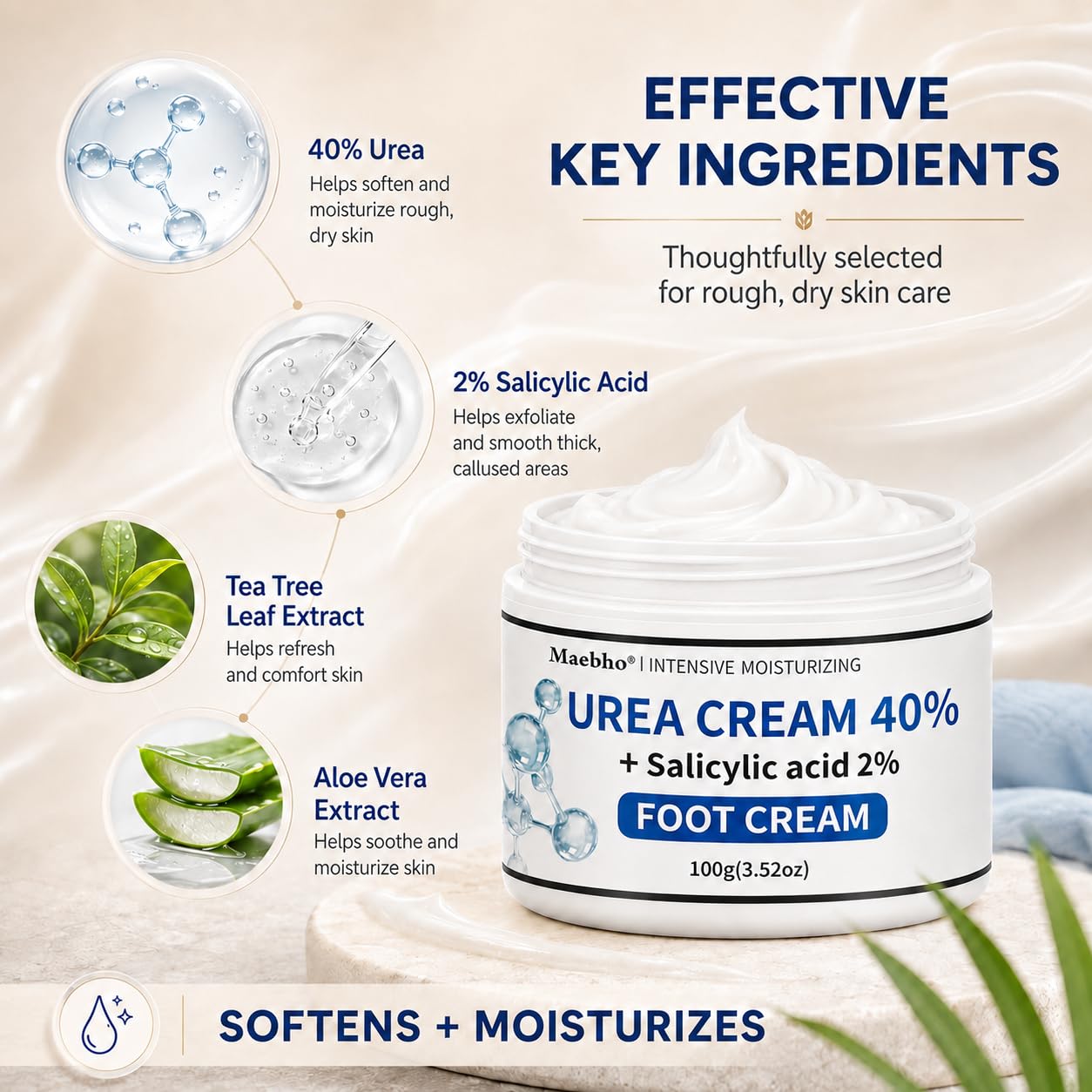 40% Urea Cream for Feet, Intensive Moisturizing Foot Cream with 2% Salicylic Acid for Dry Cracked Heels, Rough Skin & Callus Care, Urea Foot Cream Deep Hydration Foot Moisturizer image 2