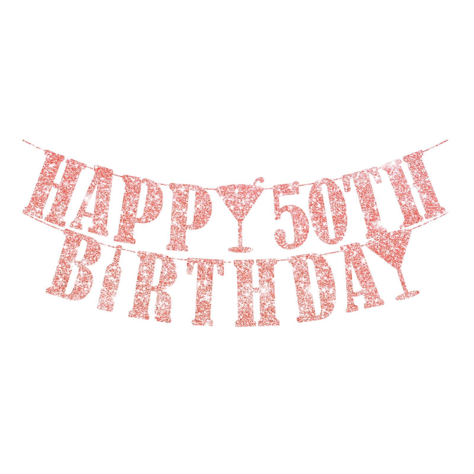 50th Birthday Banner Rose Gold - Elegant Happy 50th Birthday Decorations for Women, Reusable & Easy to Assemble Party Supplies with Cocktail & Lipstick Design