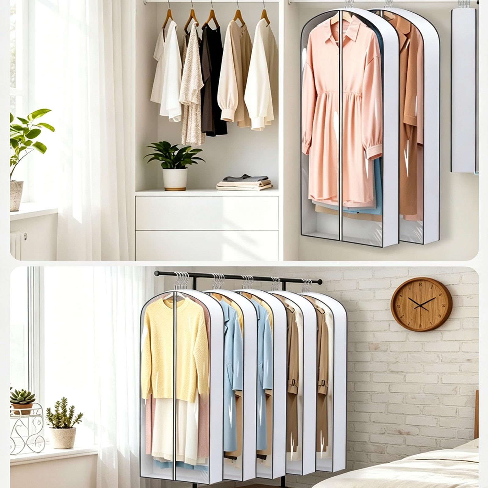 3 Przezroczyste Pokrowce na Ubrania,Łatwe w Czyszczeniu,Zaokrąglona Góra | Do Przechowywania,Ochrony przed Kurzem i Pielęgnacji Ubrań(6PCS-White,110CM/43.3IN)