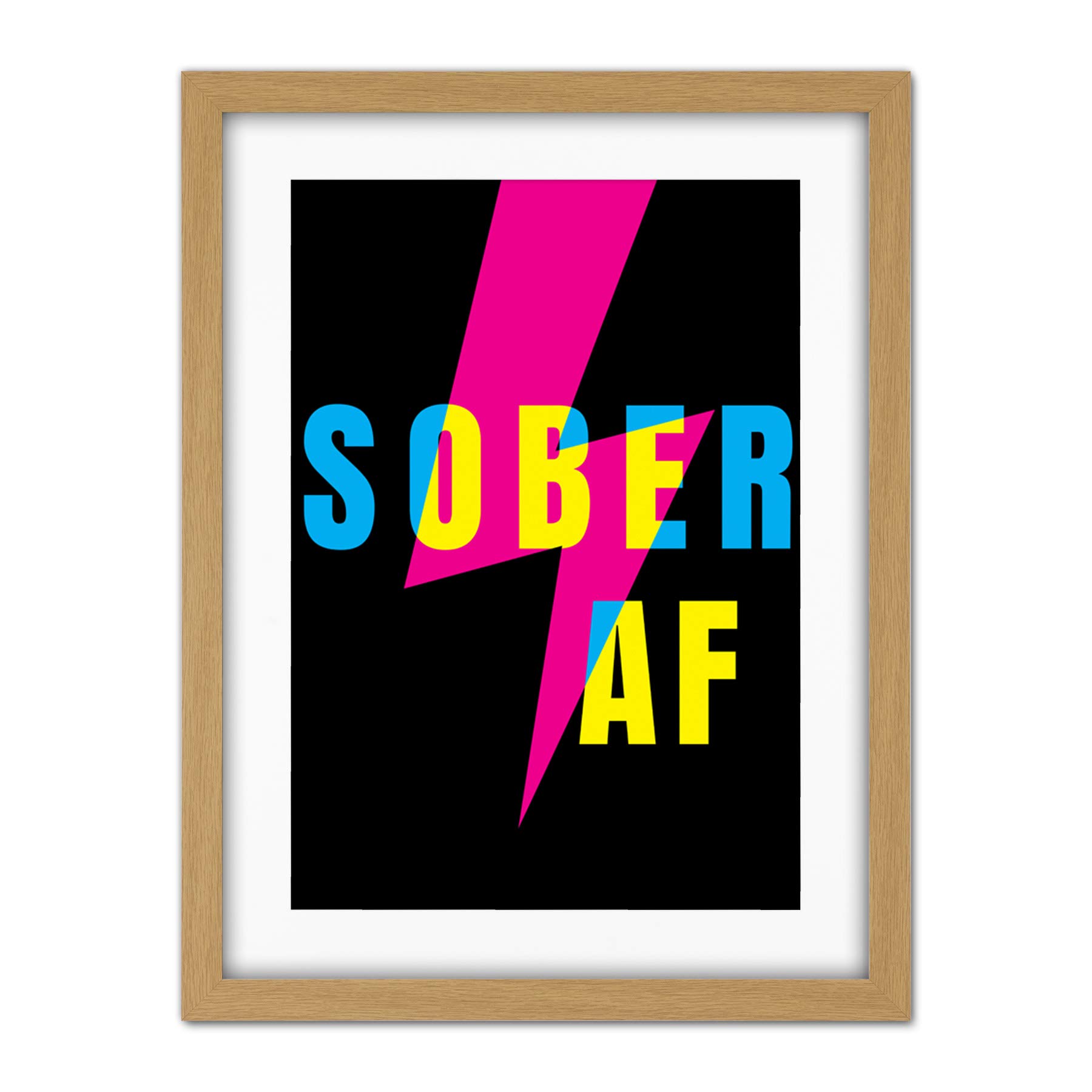 Wee Blue Coo Sober Af Lightning Bolt Typography Artwork Framed Wall Art Print 18X24 Inch