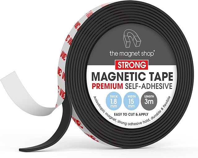 TMS Sticky Magnet Tape | 3 metre Roll of Self Adhesive Magnetic Strips | Make Fridge Magnets for Crafts | Easy to Cut and Stick On | for Home, Office or DIY [25mm Wide, 2.0mm Thick, Anisotropic]