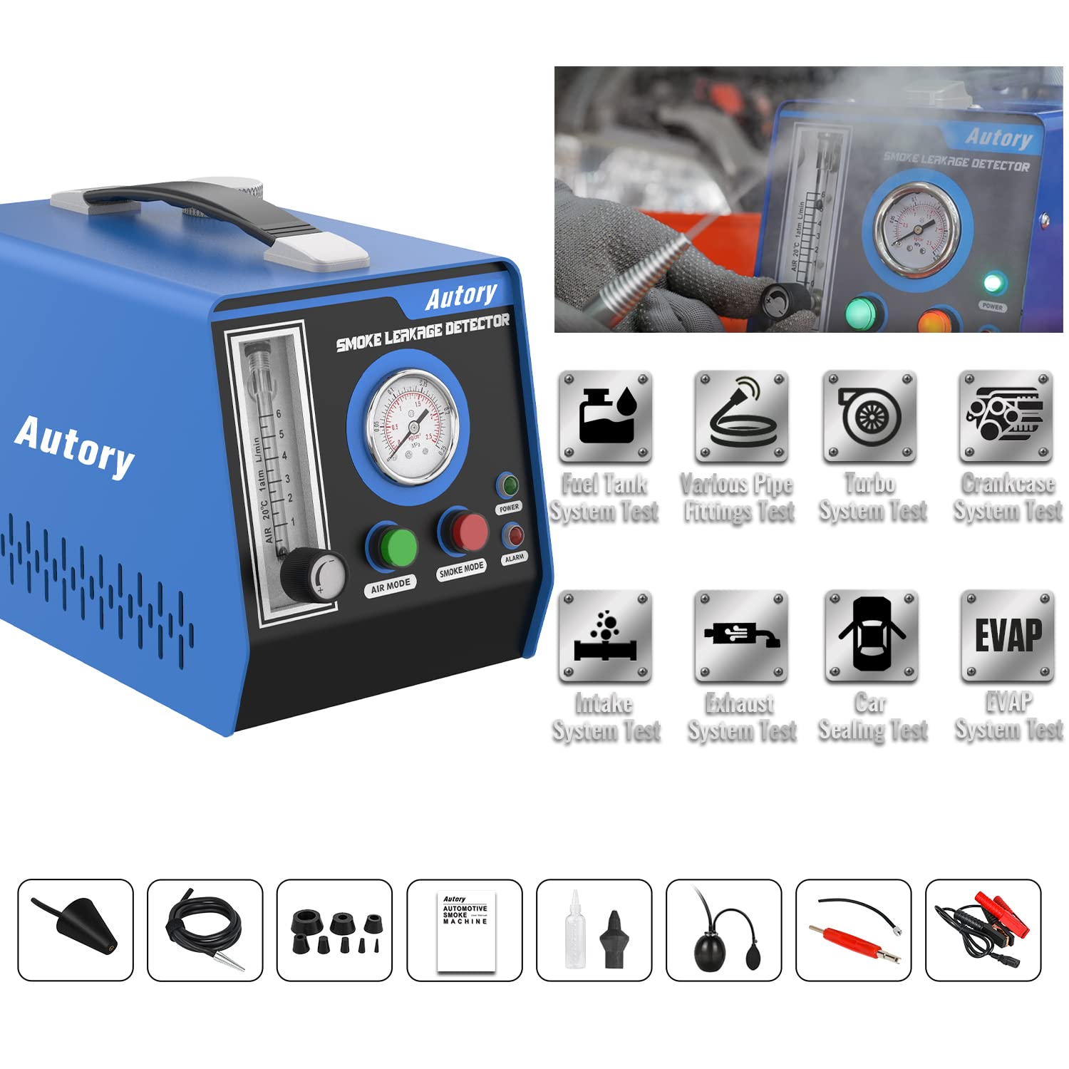 Automotive Smoke Machine Leak Detector 12V DC EVAP Smoke Machine Leak Tester with Built-in Air Pump Dual-Mode, Pressure Gauge, Vacuum Leak Tester for Car Pipe System