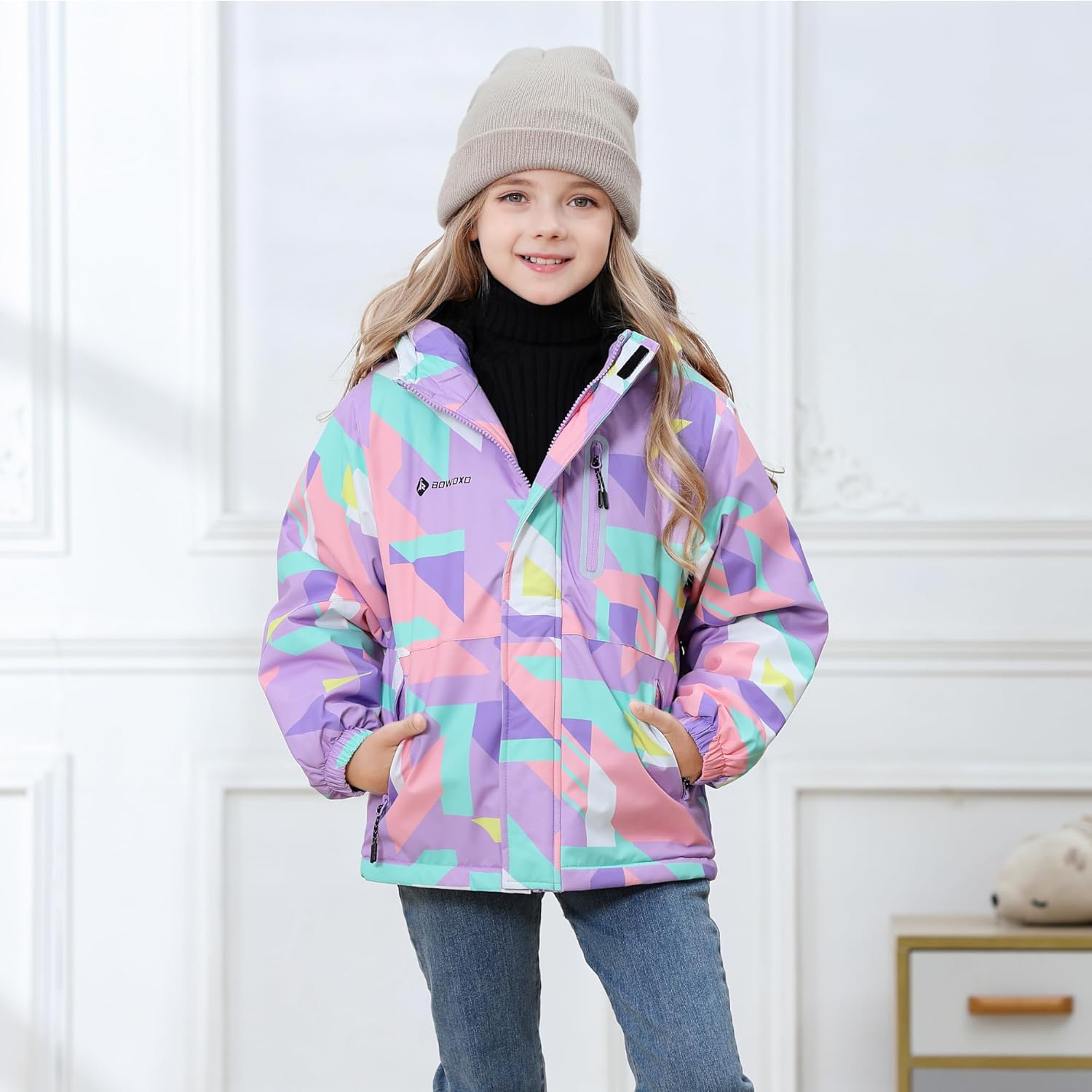 Girls' Waterproof Winter Ski Jacket – Warm Fleece Lined Windproof Snow Coat with Hood for Outdoor Adventure - Image 2