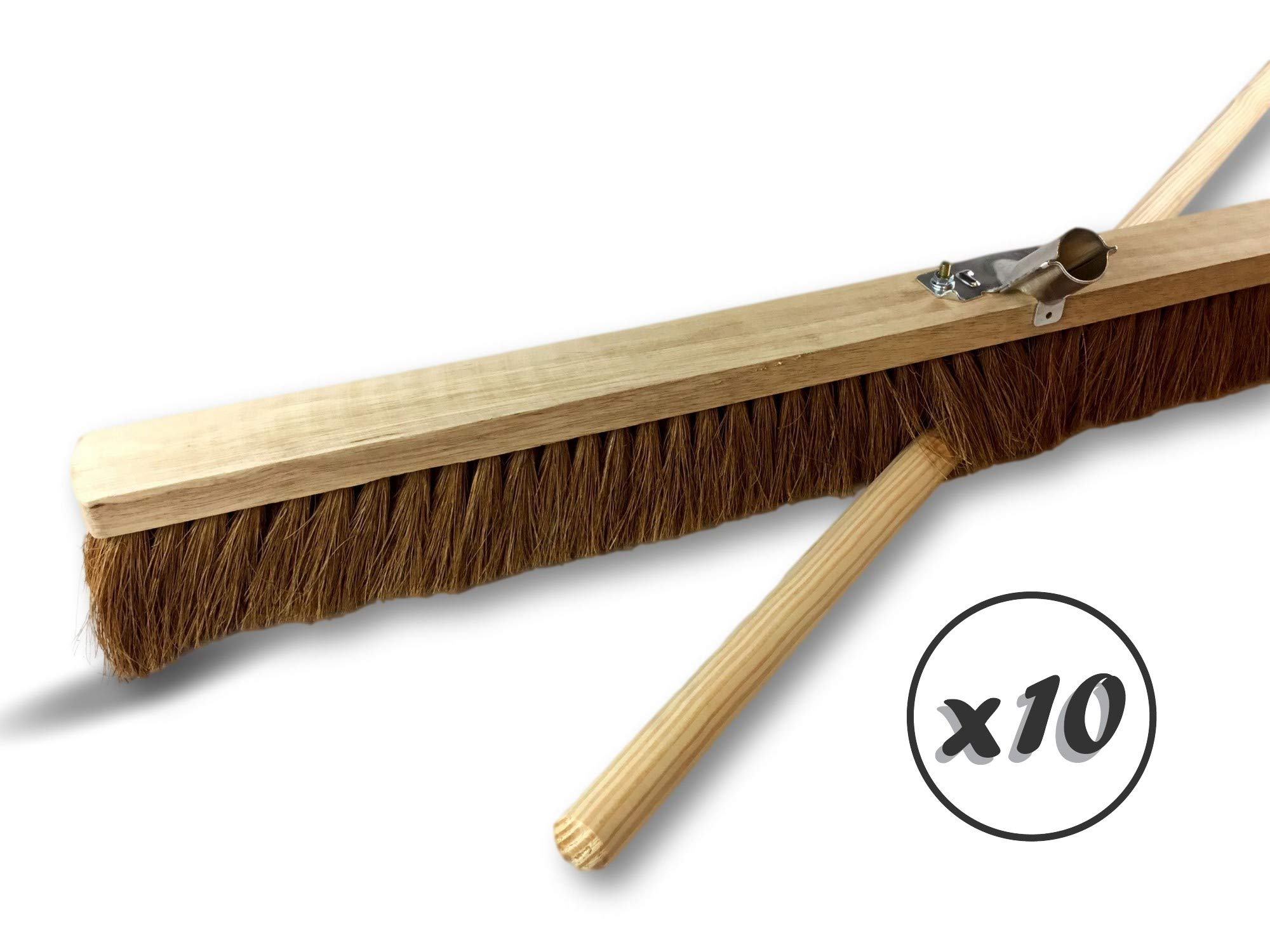 Miotła warsztatowa typu kantonier | Zestaw 10 | Track Outdoor | Długość 100 cm | Wypełnienie naturalnej szczotki z włókna kokosowego | Drewniana podeszwa | Metalowe tulejki Ø 28 mm | Z uchwytem | Kibros 2090Mx10