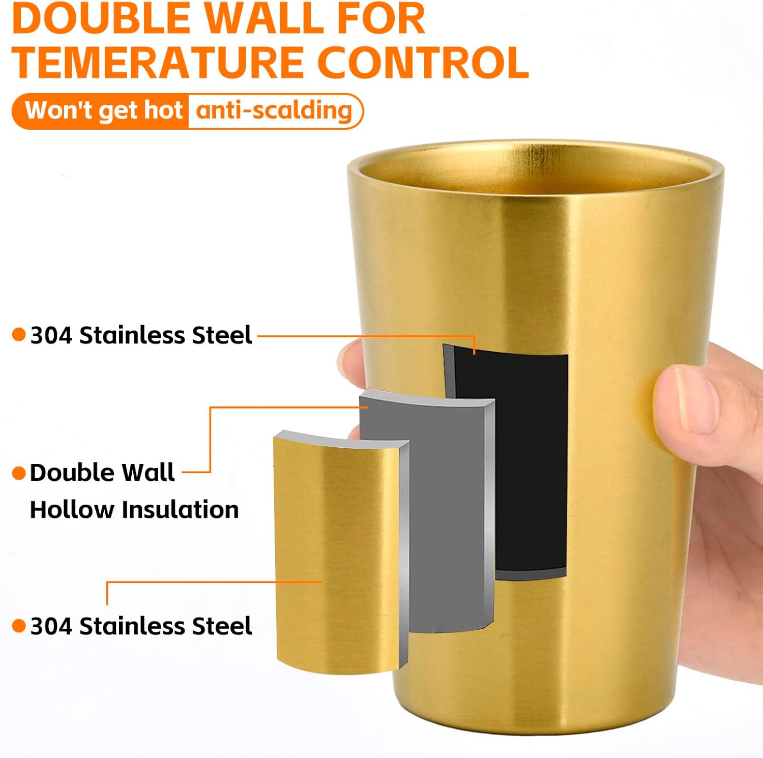 10 Pack 12 oz Stainless Steel Insulated Cup, Double Wall Vacuum Small Metal Cup, Reusable Camping Cups Unbreakable Indoor Outdoor for Party, Home, Office, BBQ, Gold - Image 3