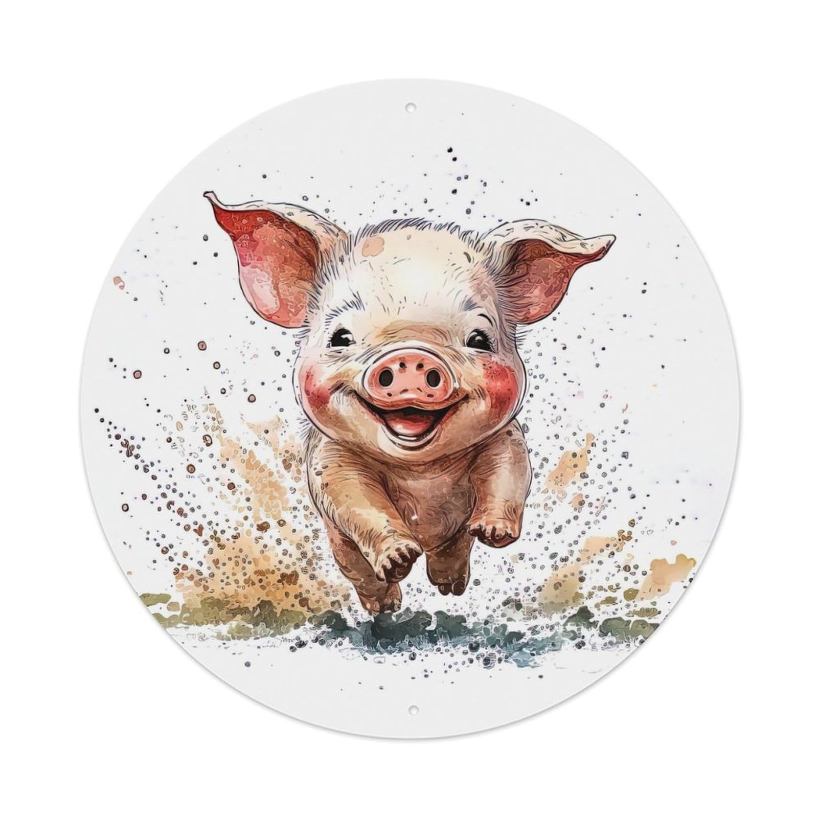 Animal Artwork Happy Little Pig Vintage Metal Tin Sign Plaque Wall Decor for Cafe, Club Bar, Office, Garden Metal Poster 8x8Inch