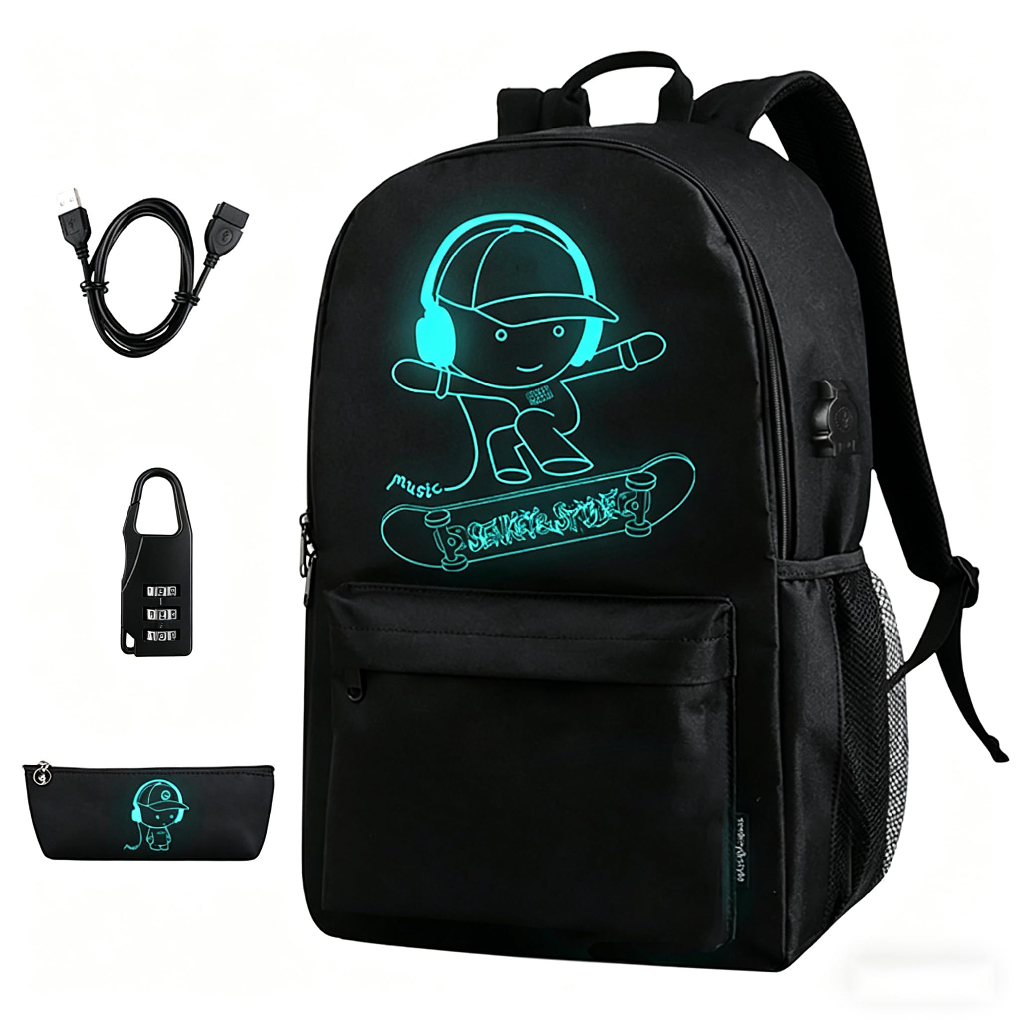 Sac à Dos Cartable Garcon Scolaire Sets de Sacs Scolaires Lumineux Port de Chargement USB Scolaire Ecole garçon Ado Sacs à Dos