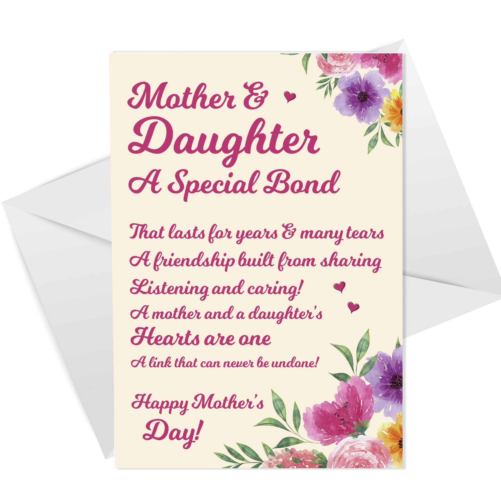 RED OCEAN Mothers Day Mother And Daughter Poem Card Quality Mother's Day Card For Mum
