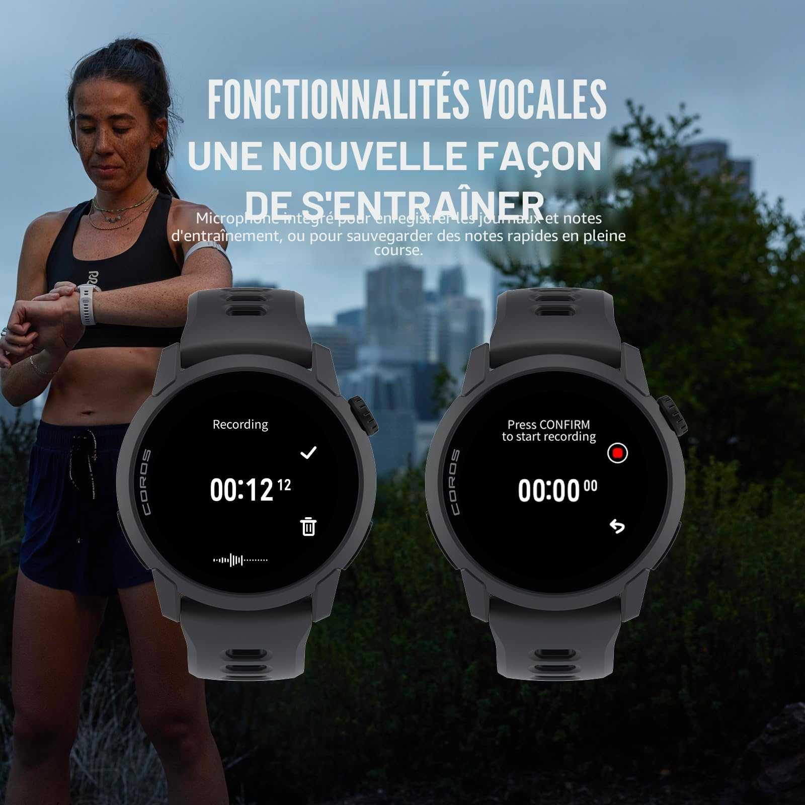 COROS Pace 4 Montre Sport Ultralégère, Écran Tactile AMOLED 1,2", 32g Montre Running, 19 Jours d'usage, Contrôle Vocal, Outils d'entraînement, GPS précis, Plan d'entraînement (Nylon Noire)