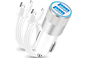 BARMASO Dual Port Car Charger for iPhone with Fast Lightning Cable