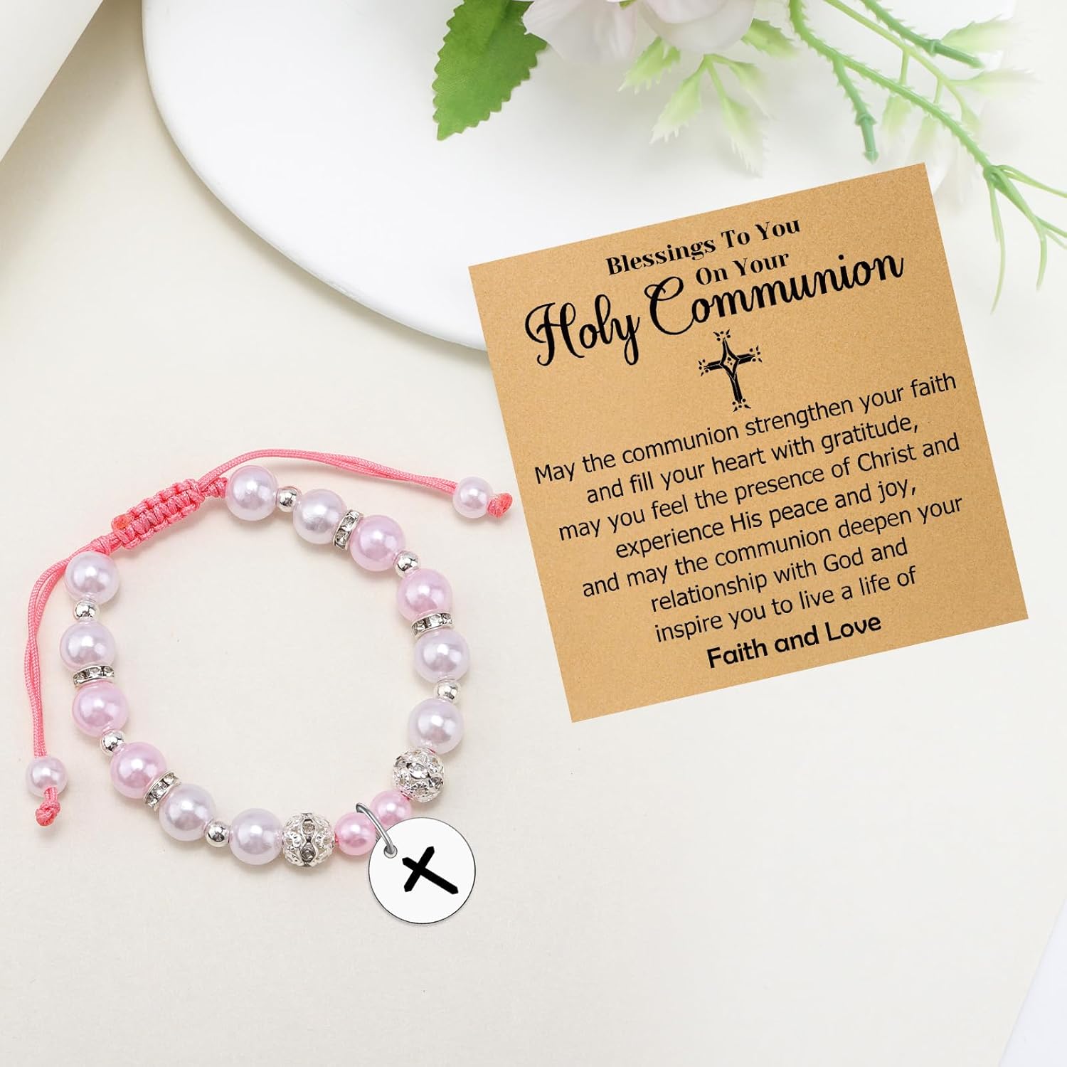 Goddaughter Gifts for Women Baptism Bead Bracelet for Her Goddaughter Godchild Beaded Bracelet Graduation First Communion Baptism Easter Confirmation Gifts for Daughter Sister Niece Stretch Jewelry - Image 5