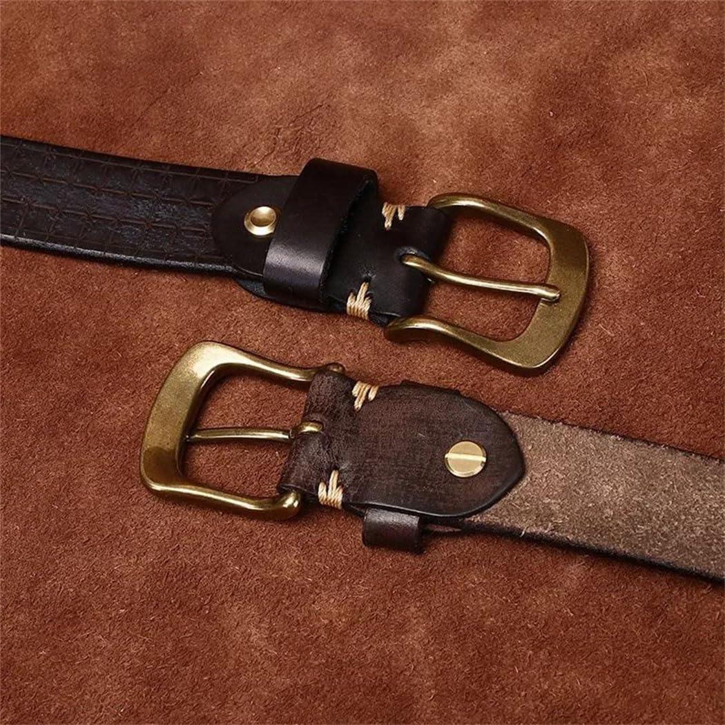 Men's Leather Belt - 3.8 cm Solid Cowhide with Brass Buckle, 5.5mm Thick