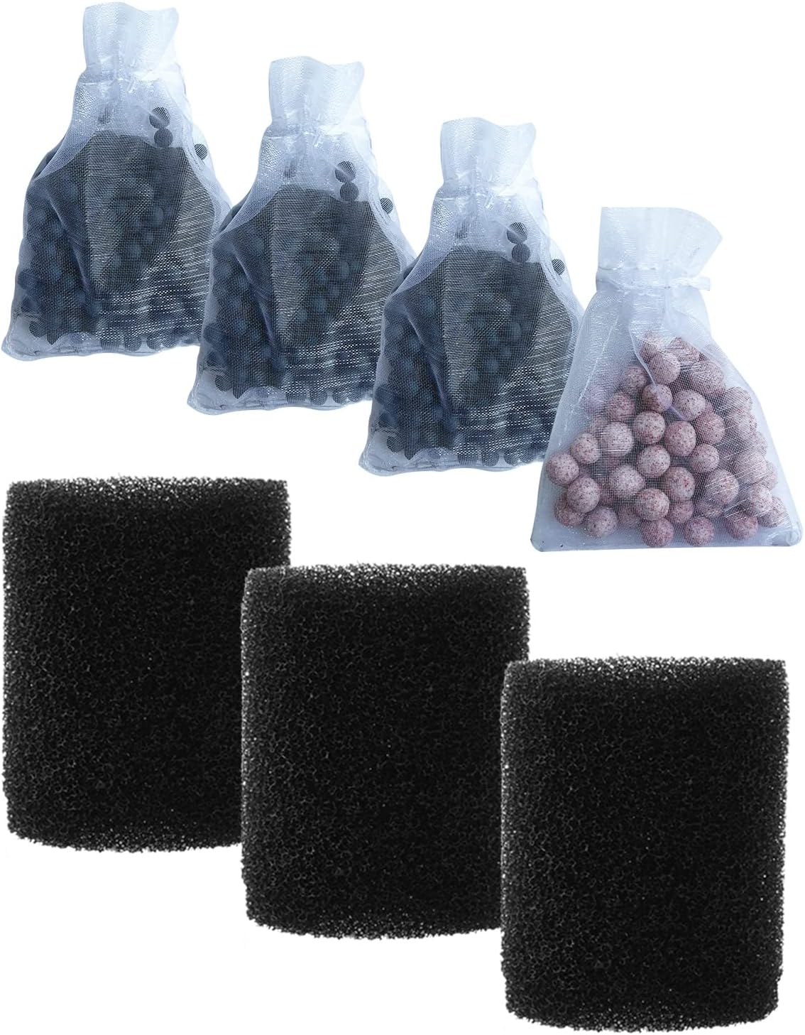 AquaMiracle Aquarium Filter Replacement Filter Media, Including 3 x Filter Sponges, 3 x Activated Carbon & 1 x Bio-Balls