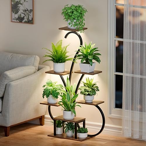 Miniatura 2 de Soporte para plantas de interior con luces de crecimiento, estante de plantas de 7 niveles para plantas de interior, estantes de esquina de 47