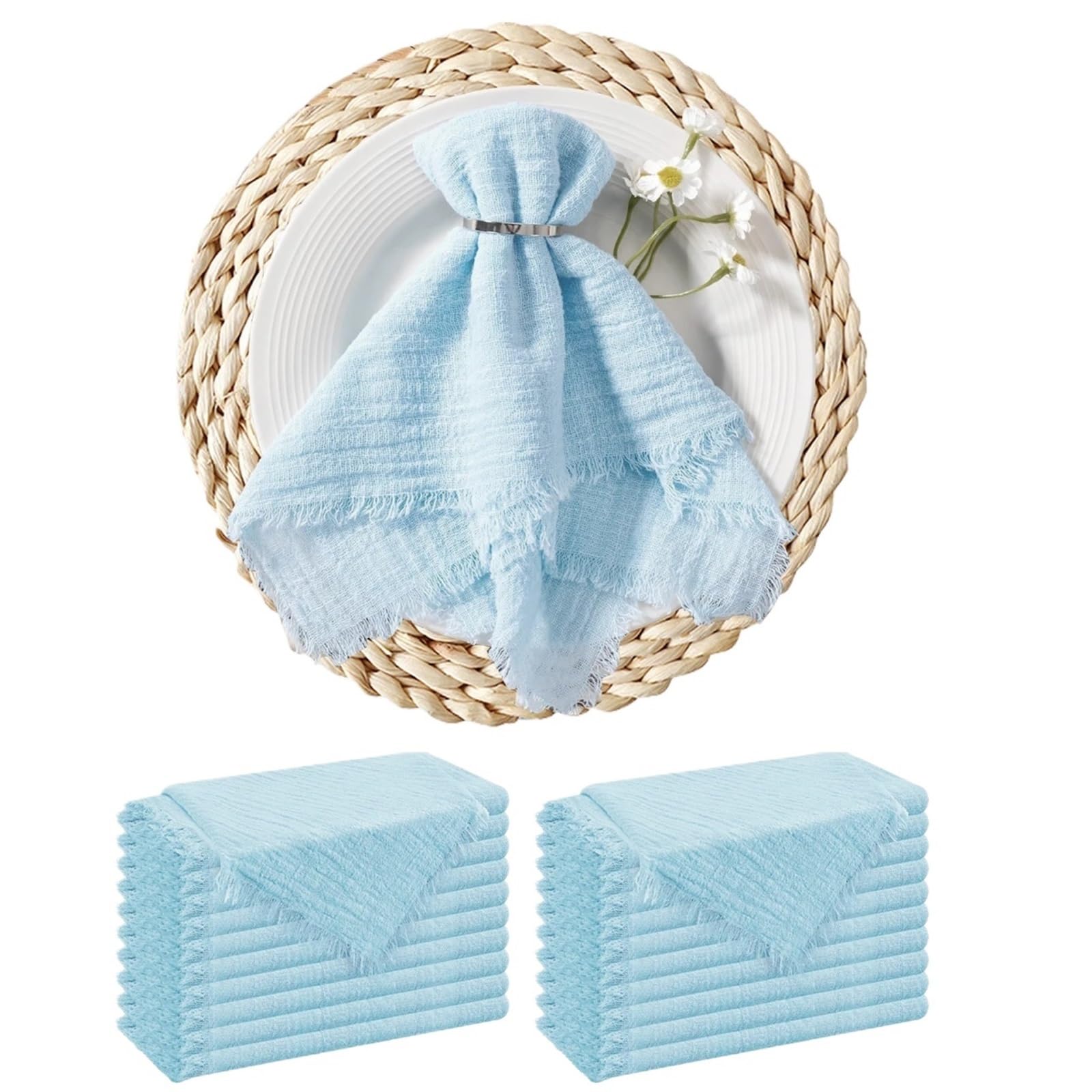 Servilletas de Mesa de algodón, Servilletas de Mesa Gasa algodón, decoración Multicolor Reutilizable for Bodas, 32x32cm(20pcs Sky Blue)