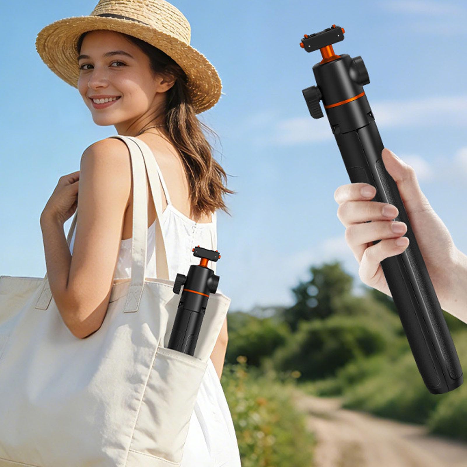 Asta Selfie per Fotocamera con Supporto Magnetico, Treppiede con Asta di Prolunga 140 Cm 55 Pollici Pieghevole Supporto in Lega di Alluminio con Rotazione a 360° con Testa a
