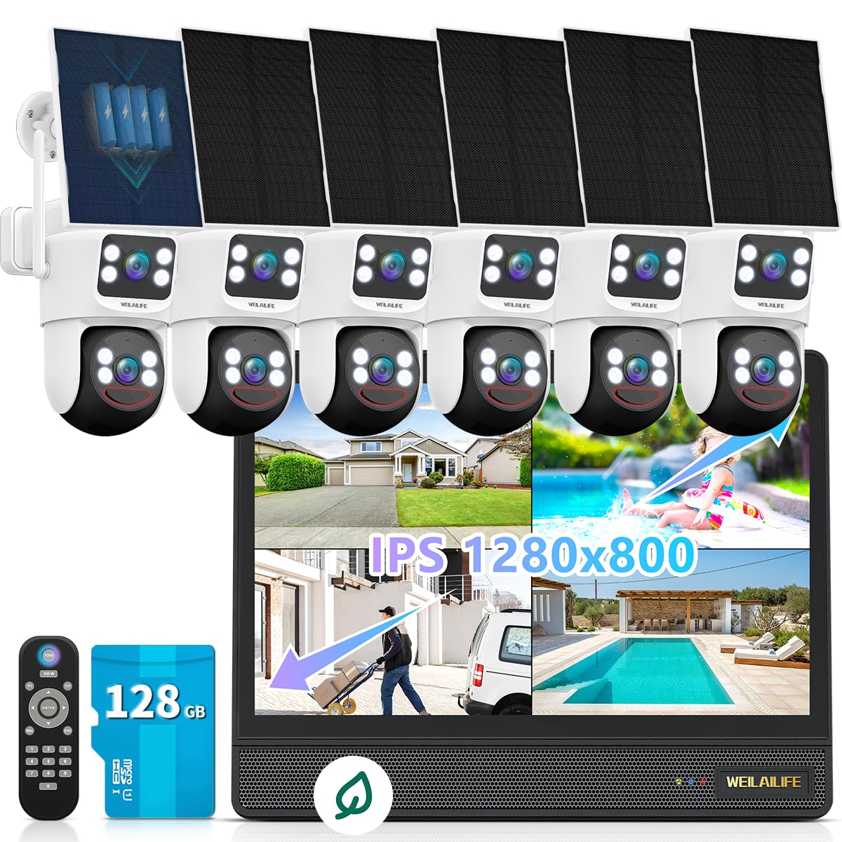 WEILAILIFE 【Sistema di sicurezza tutto in uno】 Telecamere di sicurezza da 4 MP wireless per esterni, sistema di telecamere di sicurezza PTZ ad energia solare, sistema di videosorveglianza domestica