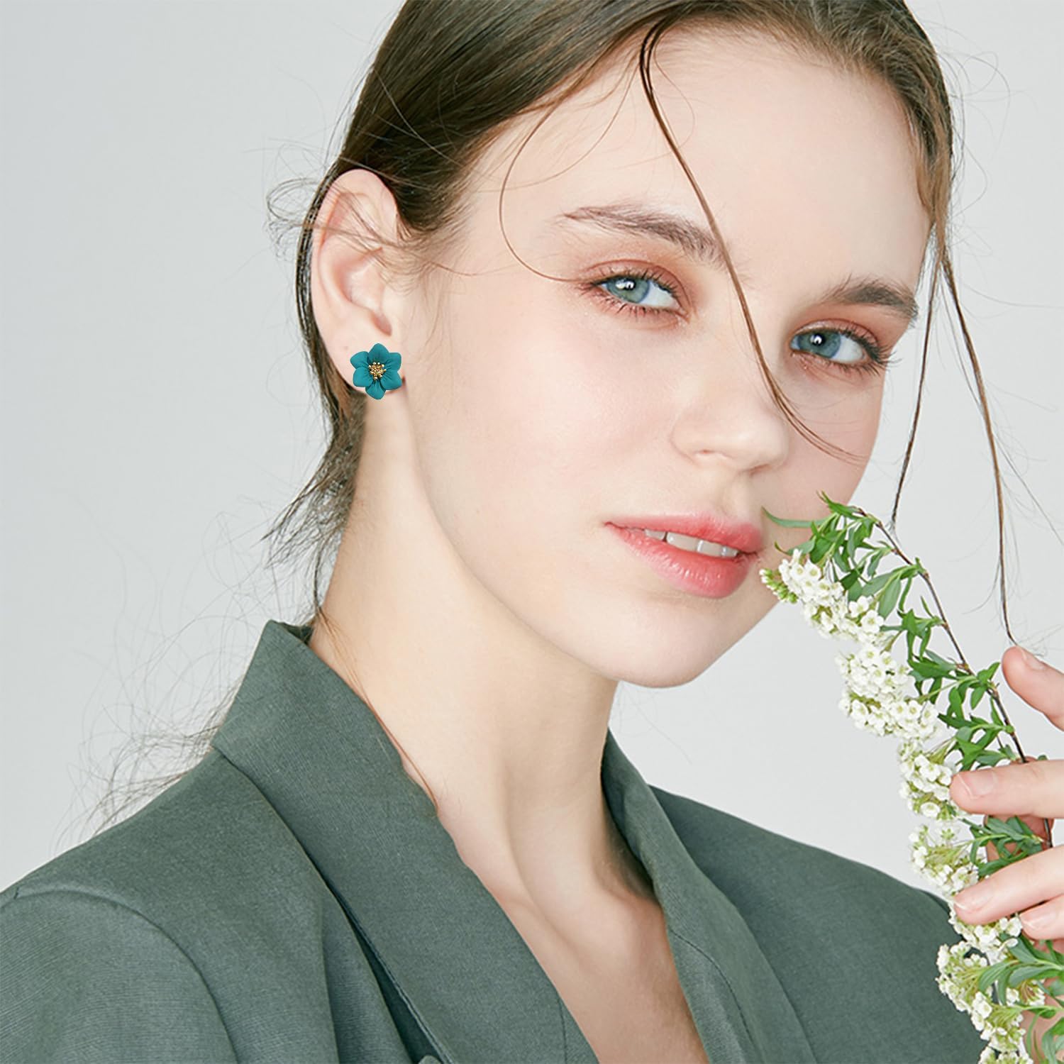 Simulated Exquisite Three-Dimensional Flower Stud Earrings Colored Double-Layer Plant Stamen Petal Alloy Stud Earrings for Women Jewelry Gifts - Image 3