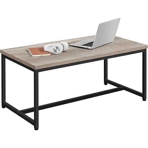 Yaheetech Industrial Coffee Table, Rectangular Central Table Cocktail Table with Adjustable Metal Pipe for Living Room Home Furniture, Metal Frame, 42 x 22 x 18 Inches, Gray