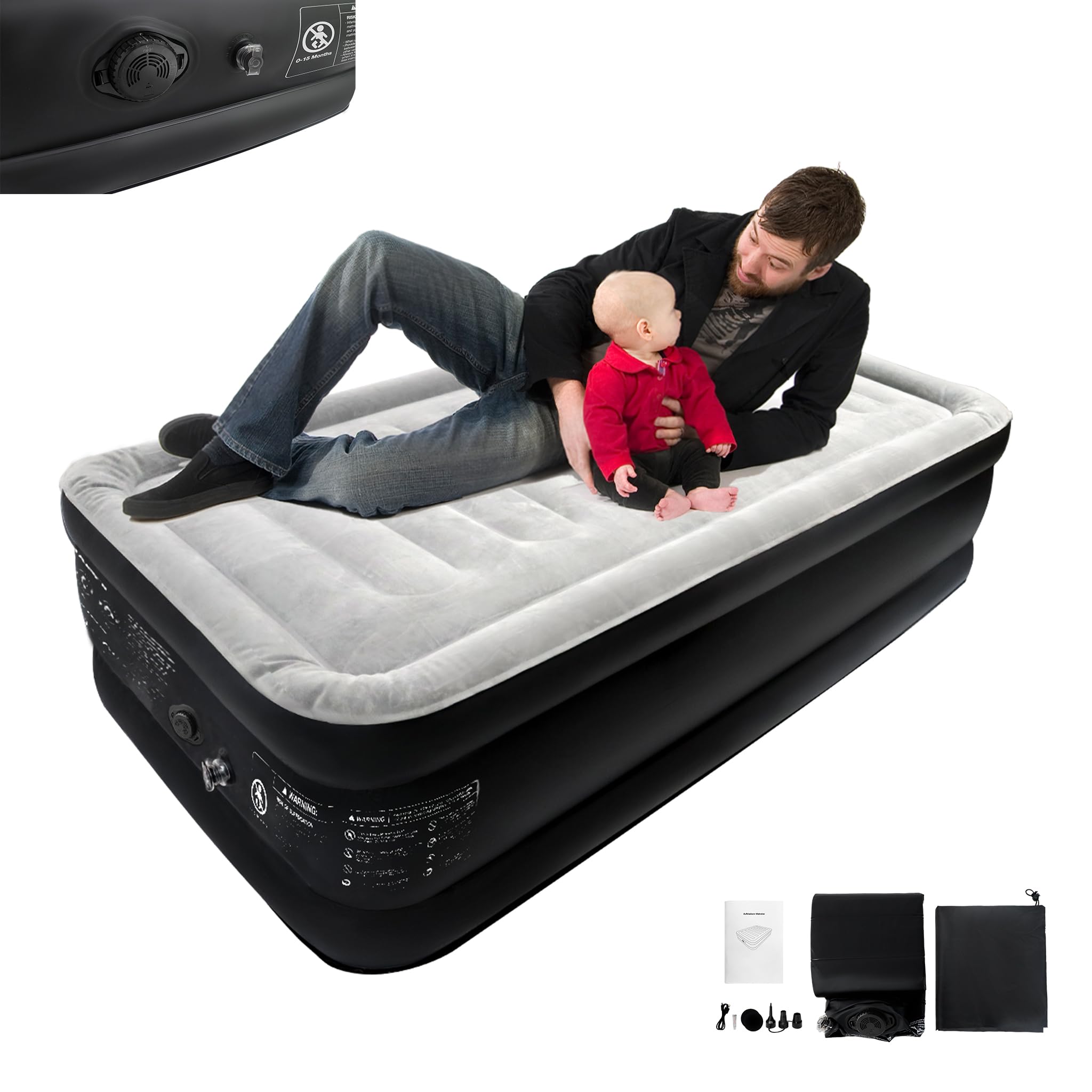 AufuN Luftbett Selbstaufblasend, Aufblasbare Matratze Gästebett mit Integrierter Elektrischer Pumpe, Luftmatratze für Camping oder Heimgebrauch Mit Tasche, 300KG MAX (187 x 90 x 46cm)