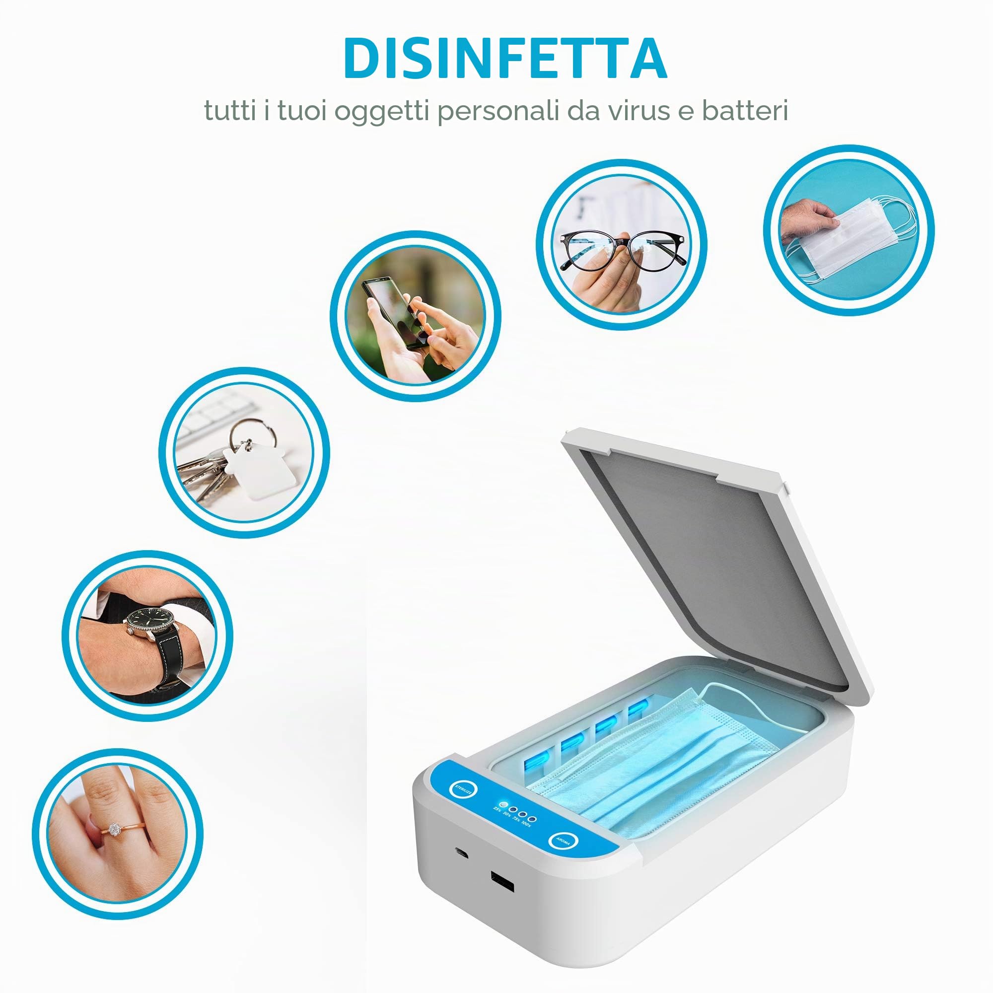 Sterilizzatore UV per telefoni cellulari con luce ultravioletta disinfettante con aromaterapia disinfetta i tuoi oggetti di virus e batteri