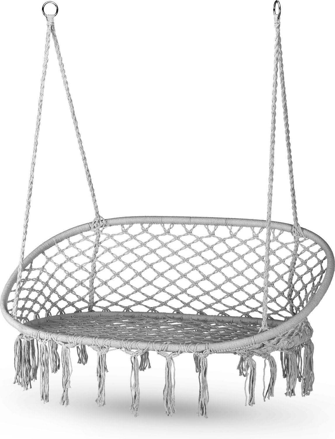 Fauteuil Suspendu 2 Personnes XXL, Double Chaise Suspendue Exterieur de jusqu'à 200 kg, Boho Chaise Hamac Suspendu Interieur, Fauteuil Balancoire Bohème, Ideal pour Jardin, Gris