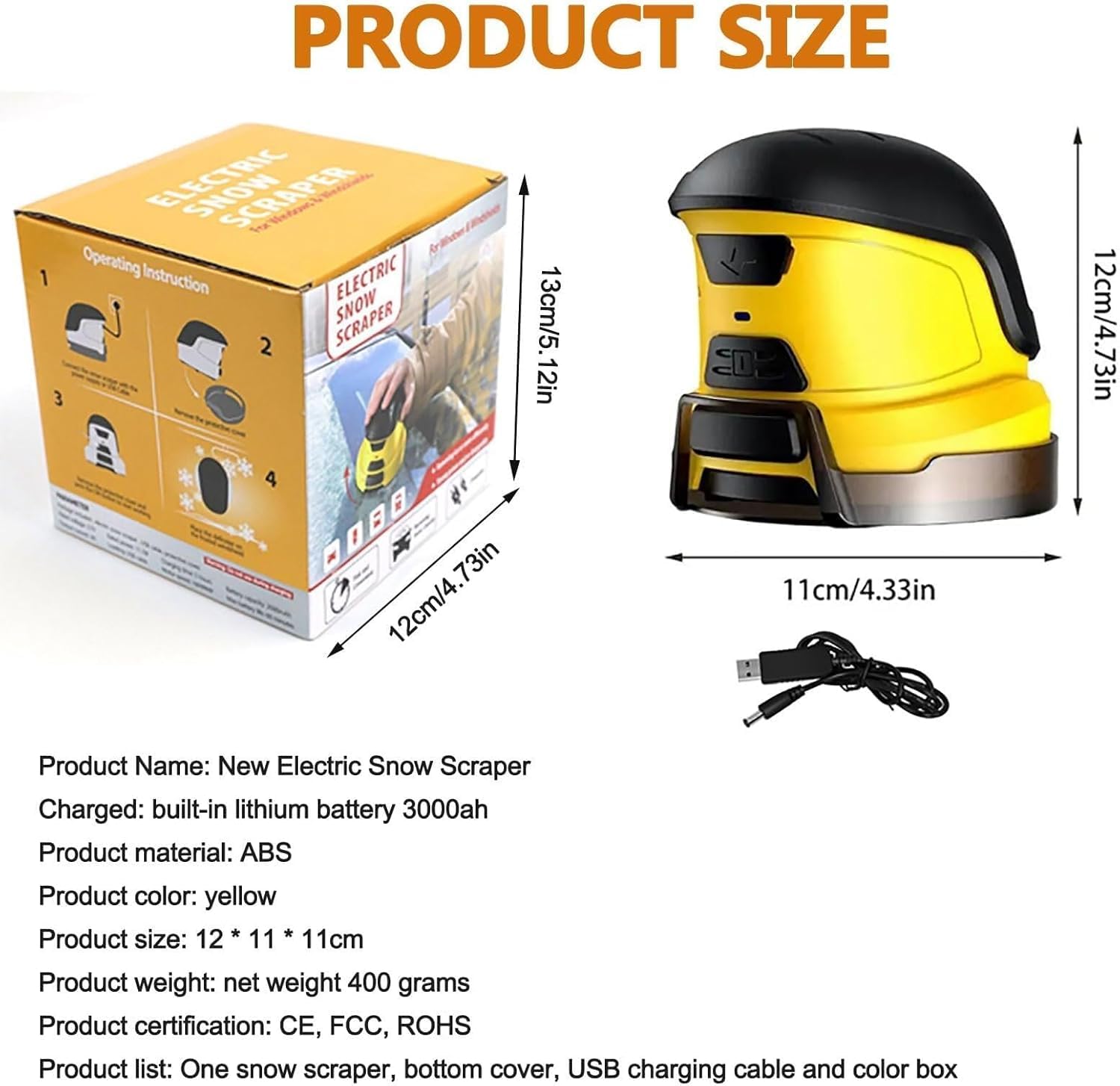 Rascador de hielo inalámbrico | Removedor de nieve recargable por USB para parabrisas de coche | Disco giratorio para una rápida limpieza de nieve