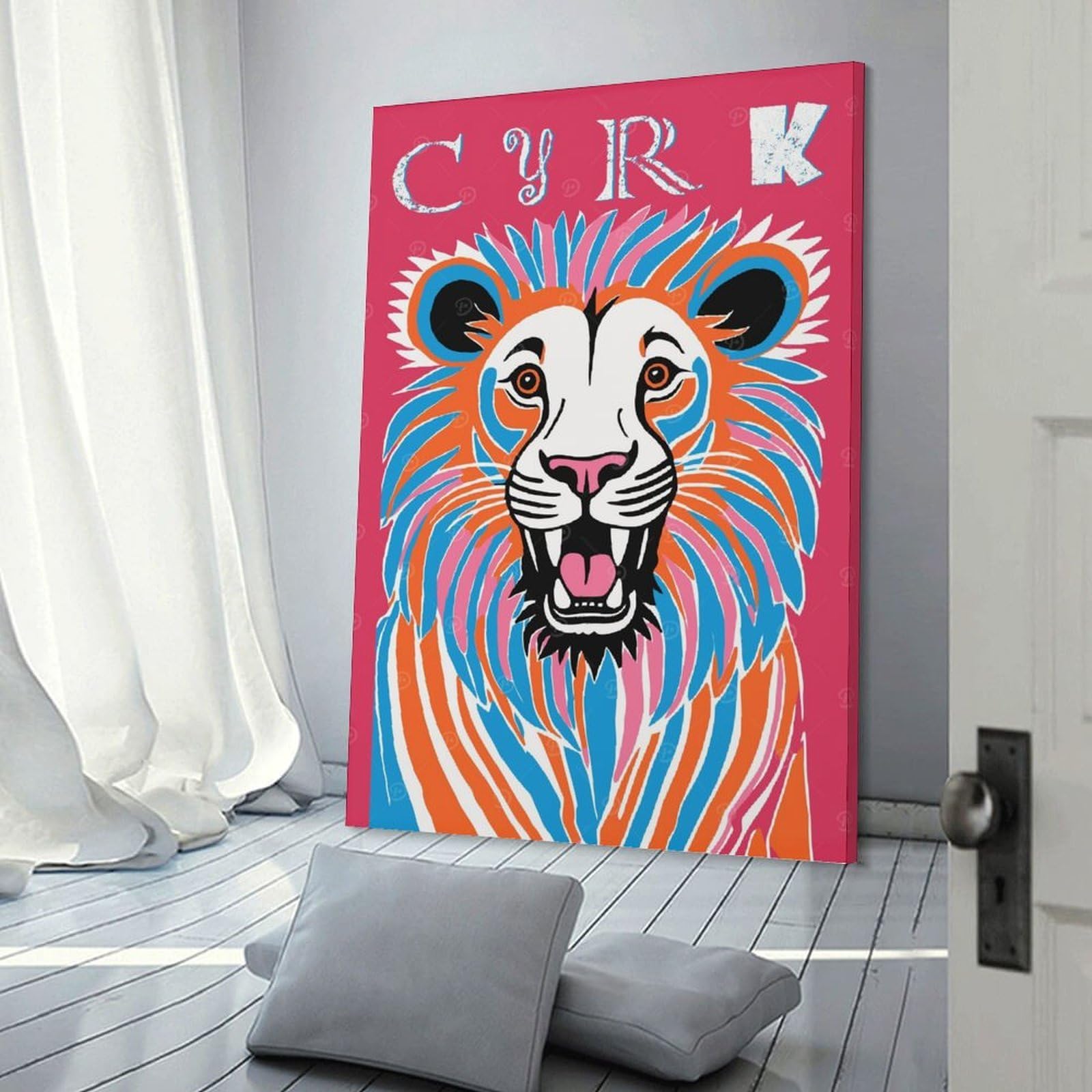 Junmoney Decorative Wall Artwork Circus Pink Lion, 16x24inch(40x60cm), for Living Room, Lounge Or Sitting Room, Modern Wall Decor for Cosy Interiors