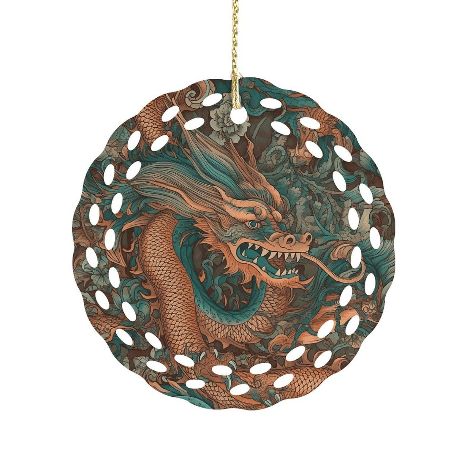 Fodpand Women's Style Intricate Dragon Pattern Ceramic Ornament For Home Decor 3.2" Round Tree Decoration Christmas Ornaments For Men Double-Sided Design
