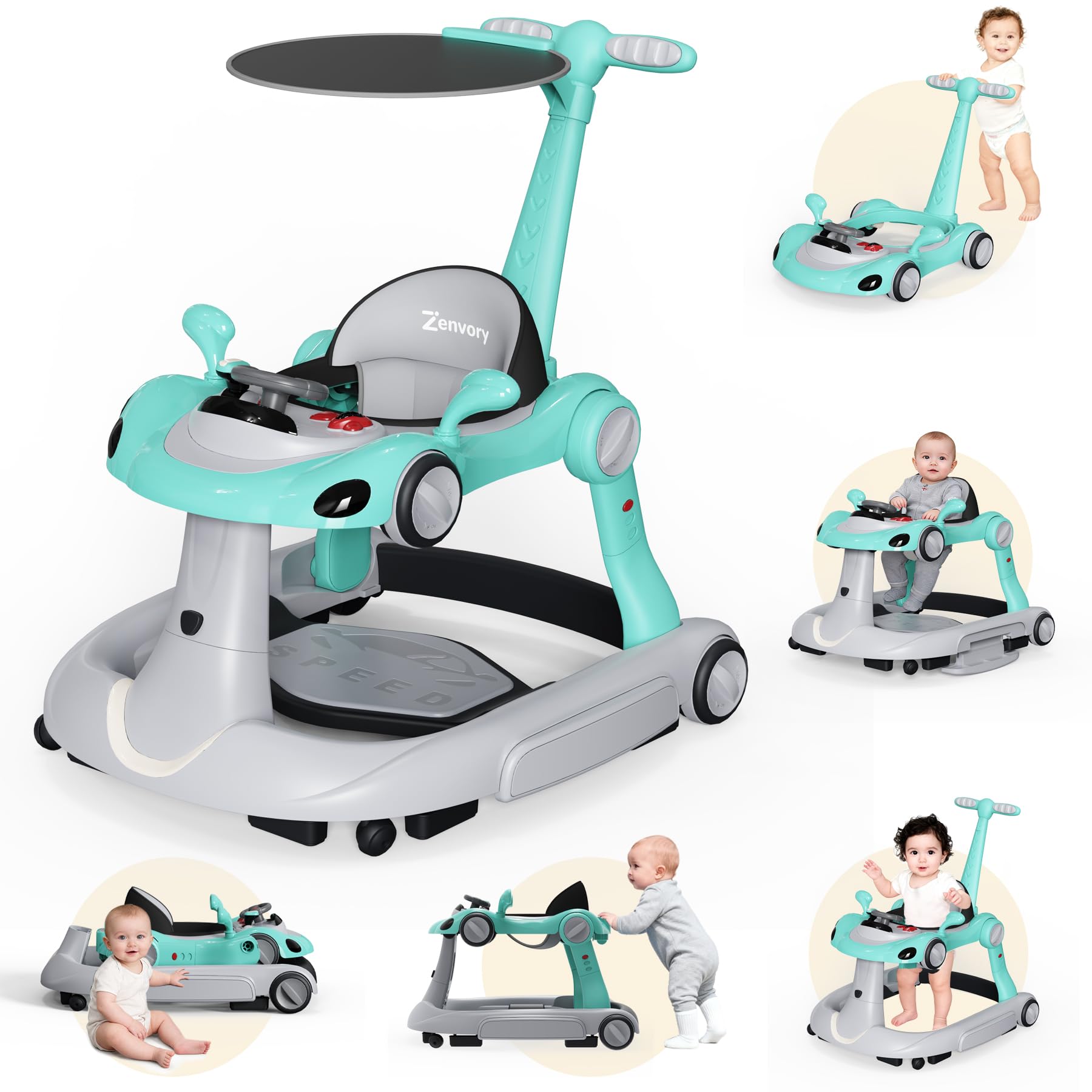 Zenvory 6-in-1 Foldable Baby Walker Activity Center Bouncer Rocker 6-18 Months