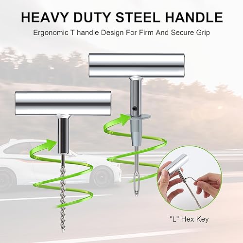 Miniatura 4 de SINGARO Kit de reparación de neumáticos con tapones, 9 piezas de tapones de neumáticos resistente profesional para automóvil, motocicleta, Jeep,