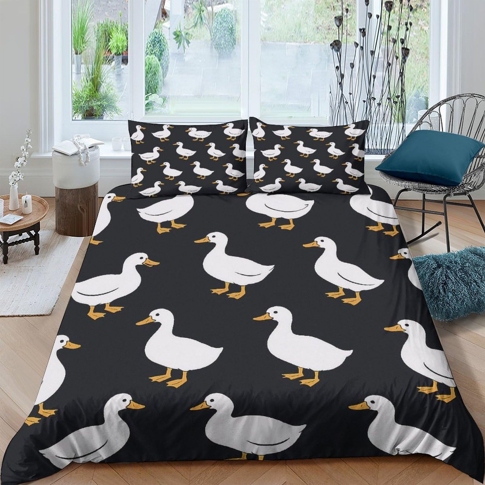 Ctjqhvkz Style-3 3D Printed Duck Pattern Fitted Sheet Microfiber Soft Black Animal Bed Cover For Bedroom Guestroom Decor Single（135X200cm）