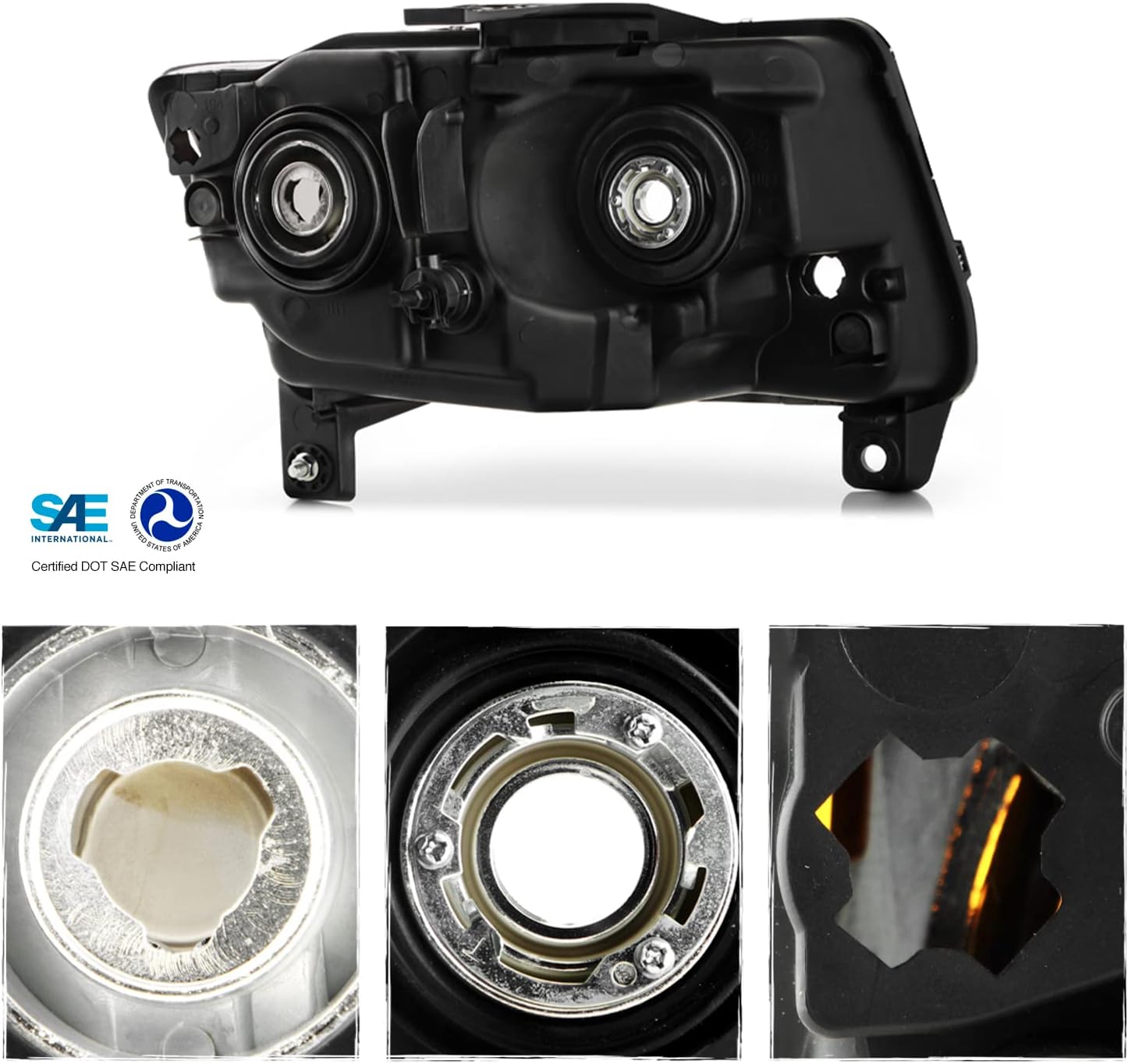 AKKON - Fit 2011 2012 2013 Jeep Grand Cherokee / 11 12 13 Compass Halogen Type OE Style Headlights Headlamps Black
