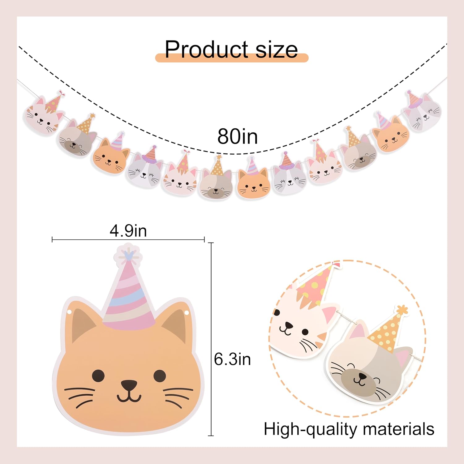 Cat Birthday Party Garland - Kitty Cat Party Decoration, Kitten Party Decor, Kids Bedroom Decorations, Pet Party Garland