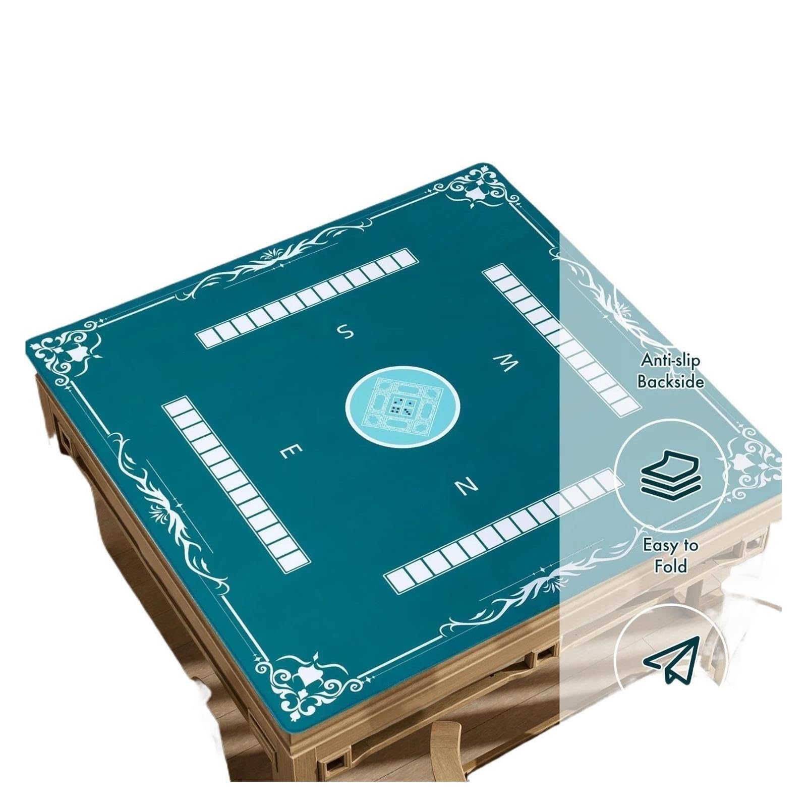 Tappeto Mahjong Tappetino da tavolo Mahjong 80 cm, carte poker, gioco a nove, in gomma antiscivolo(Red Style B)