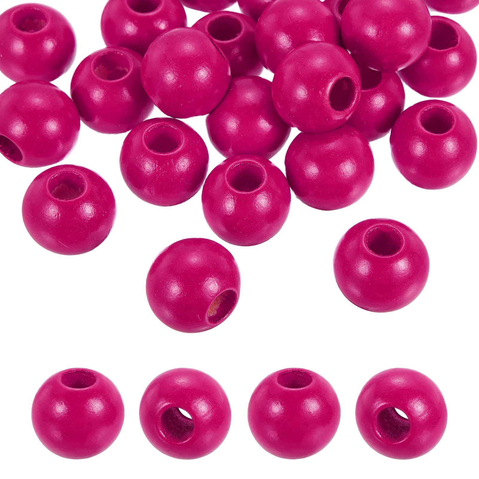 PATIKIL 25pcs 25mm Rose Red Natural Wood Beads with 10mm Hole Unfinished Round Wooden Loose Spacer Balls Bulk for DIY Crafts Garland Macrame Farmhouse Decor Jewelry Making
