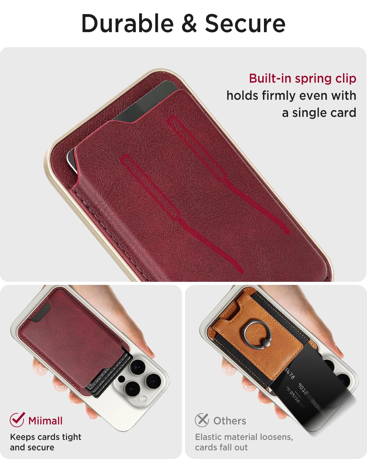 Miimall Porte Cartes Magnet pour iPhone 17 16 15 14 13 12 Séries/Google Pixel 10 9 Séries, Accueille 3 Cartes, PU Cuir Léger Ultra-Fine Chic, Compatible avec Mag-Safe Porte Cartes Magnétique, Rouge