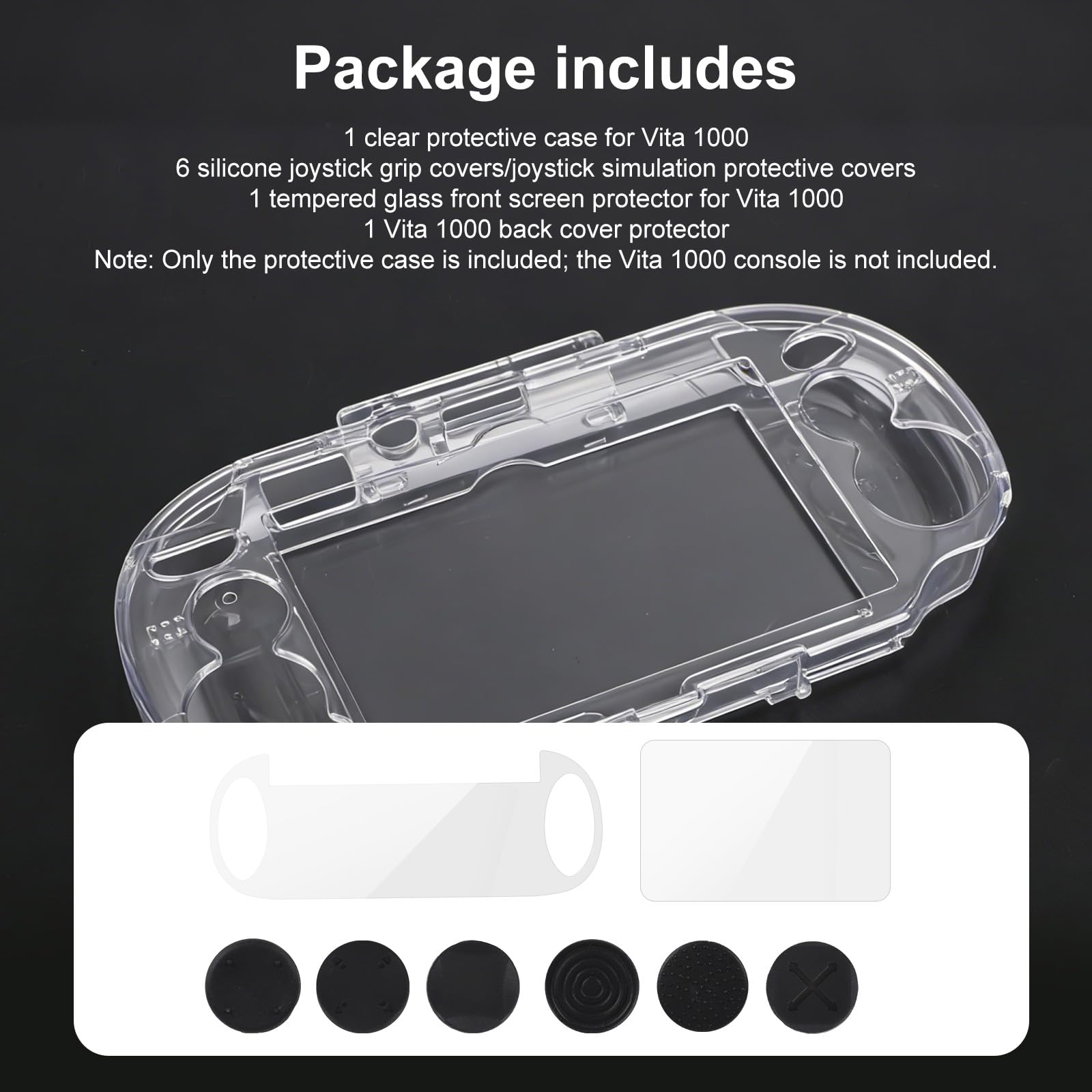 Clear Crystal Hard Shell Case Set for Sony PS Vita PSV 1000 PCH-1000 Game Console, Clear Protective Case with Tempered Glass Protective Films & Joystick Caps for Retro Game Enthusiasts - 3