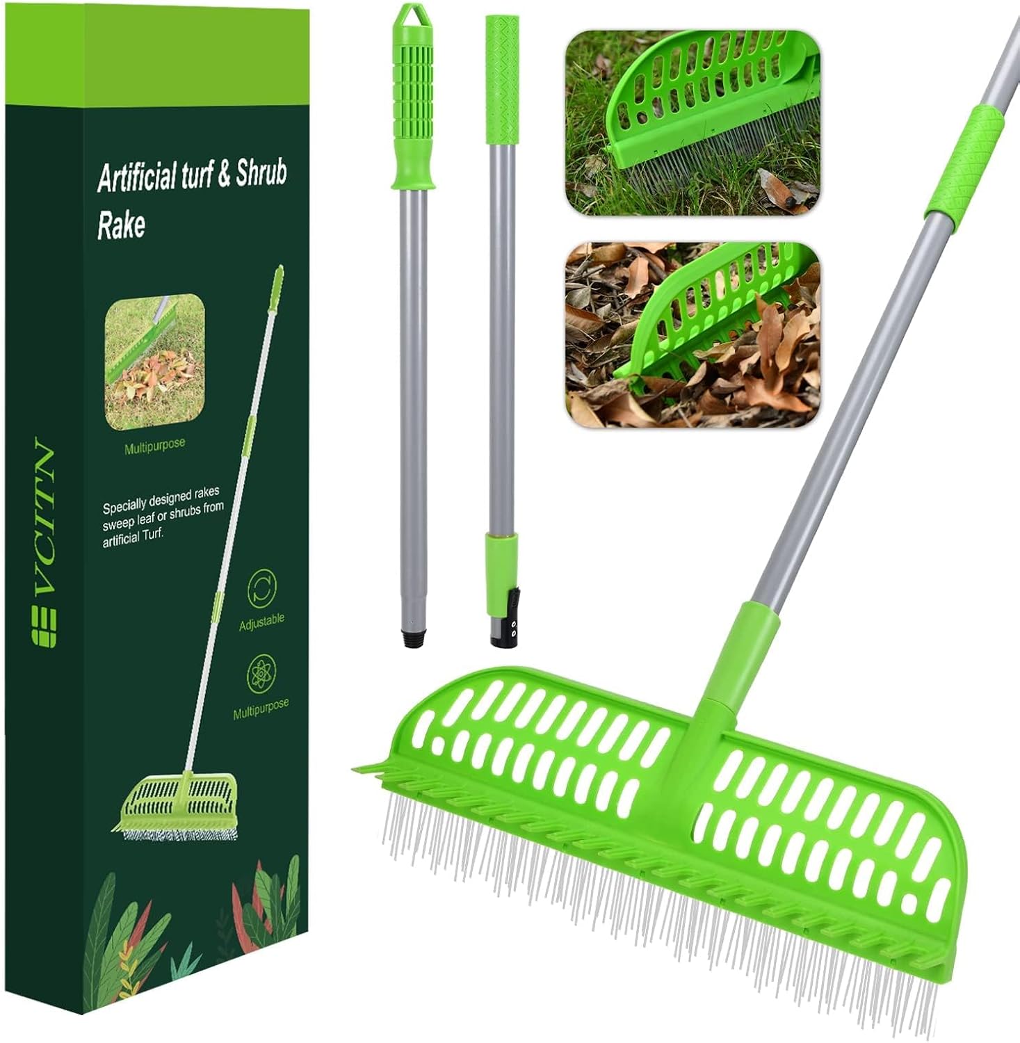 Evcitn Artificial Turf Rake, 43 to 63" Long Pole Turf rake