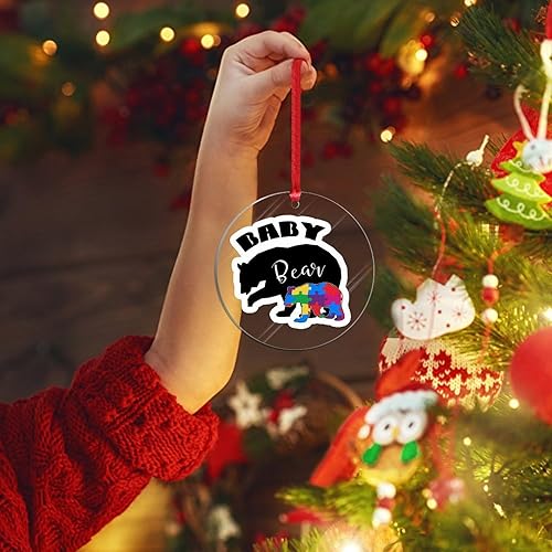 Miniatura 114 de Adorno de Navidad Mama Bear Novedad Acrílico Adornos de Navidad Mama Bear Autismo Rompecabezas Colorido Oso Navidad Colgante Ornamento Puzzle Piezas